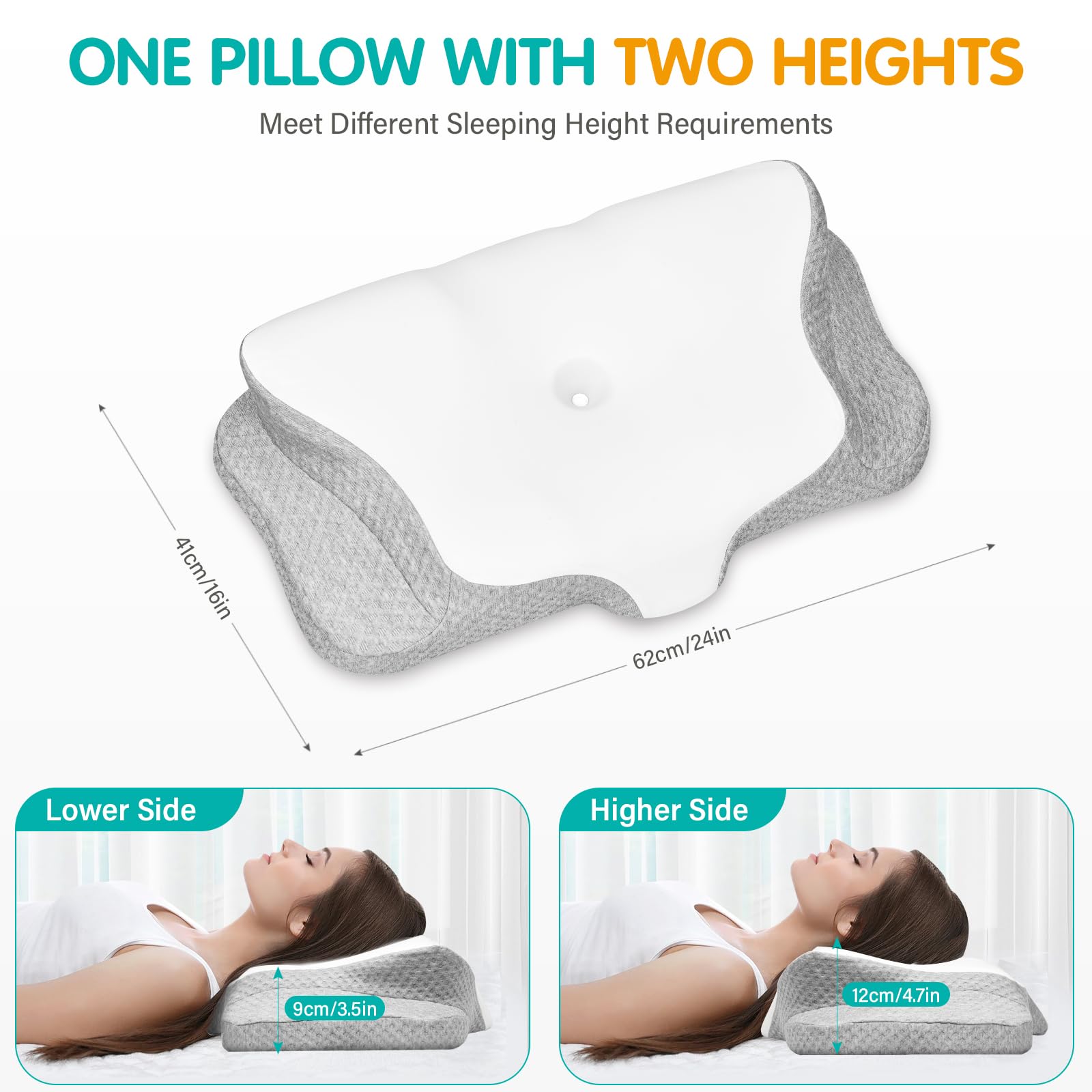 Ehomfory Cuscino Cervicale per Collo e Spalle, Cuscino in Memory Foam Sagomato, Cuscino Ergonomico con Supporto per il Collo per Chi Dorme di Lato, Schiena o Pancia in Giù