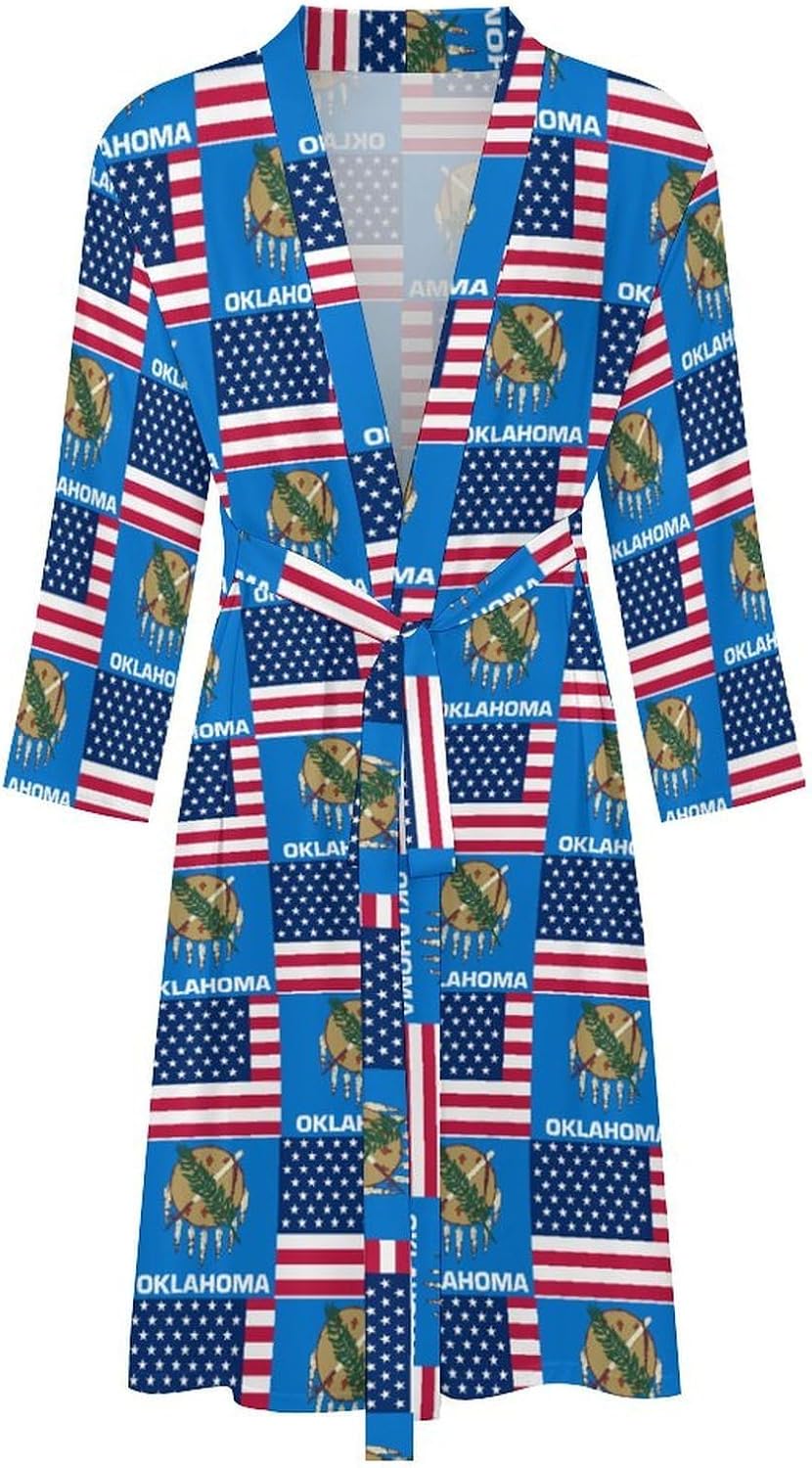 Flag of Usa And Oklahoma Mens Robe Long Bathrobe for Women Bath Robes Lightweight Soft Printed Sleepwear