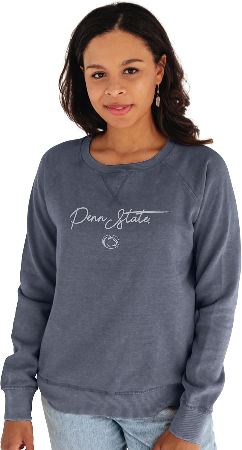 Blue 84 NCAA womens Ncaa Officially Licensed Crewneck Sweatshirt Burnout Script