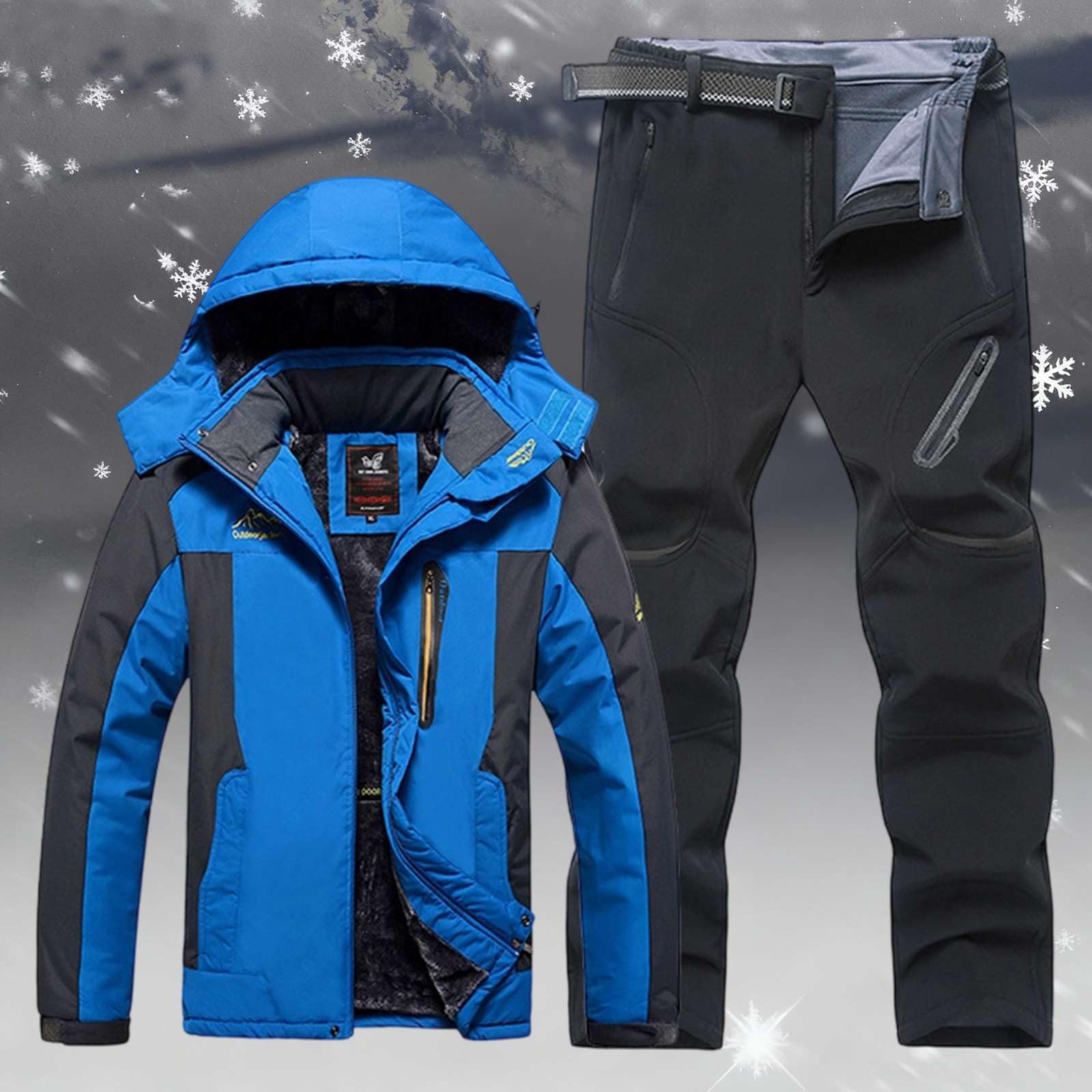 Herren Skianzug 2 Teilig Set Wasserdicht Warm Skijacke und Hose Schneeanzug