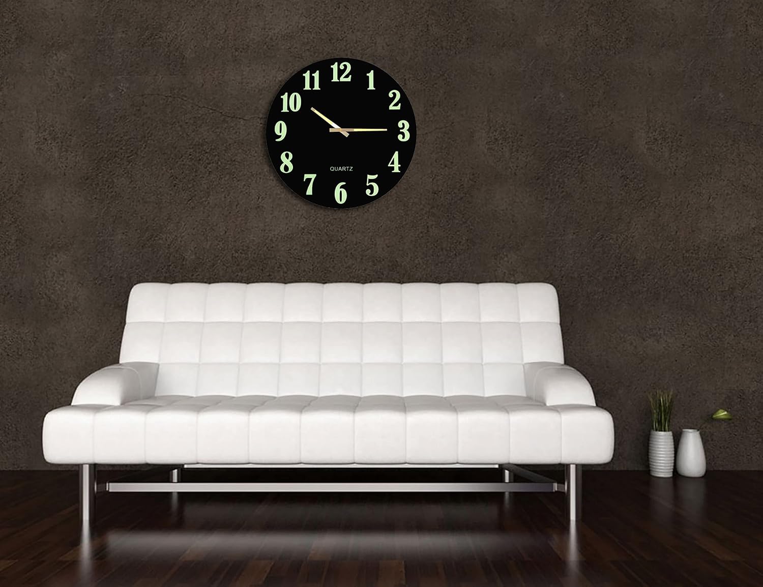 Lulu Decor, 18" Slim Wall Clock with Modern Black Glass Dial, Glow in The Dark Hands and Arabic Numbers (Battery Operated)