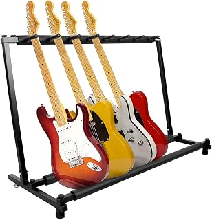 Multi-Guitar Display Rack Folding Stand | for Band Stage Bass & Acoustic Guitar, Black (7 Holder)