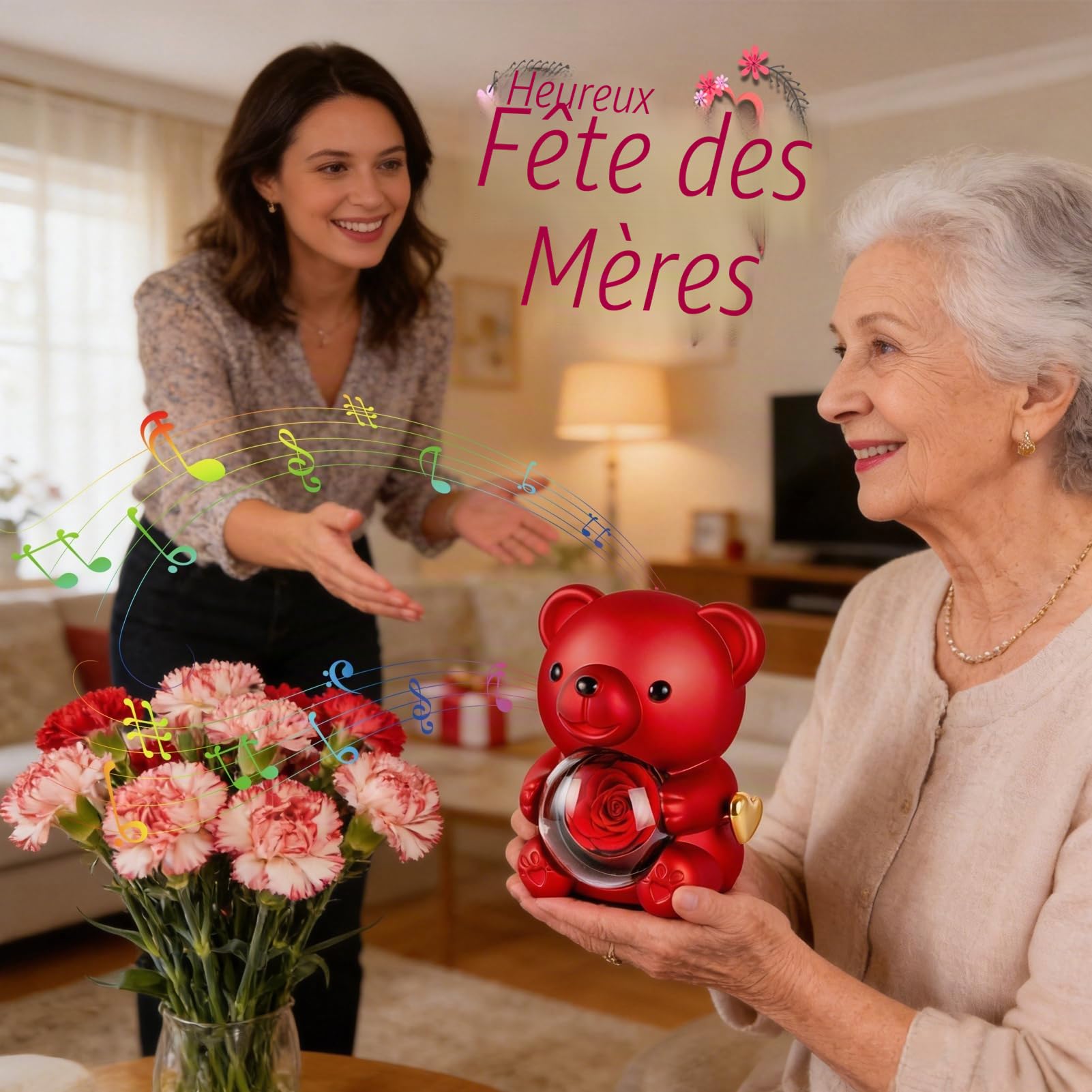 Ours Rose Eternelle Boîte à Bijoux Cachée - Ourson Rose Eternelle de Noël, Boite a Musique Cadeau pour Femme, Cadeau Noel Femme Original Utile, Saint-Valentin, Anniversaire