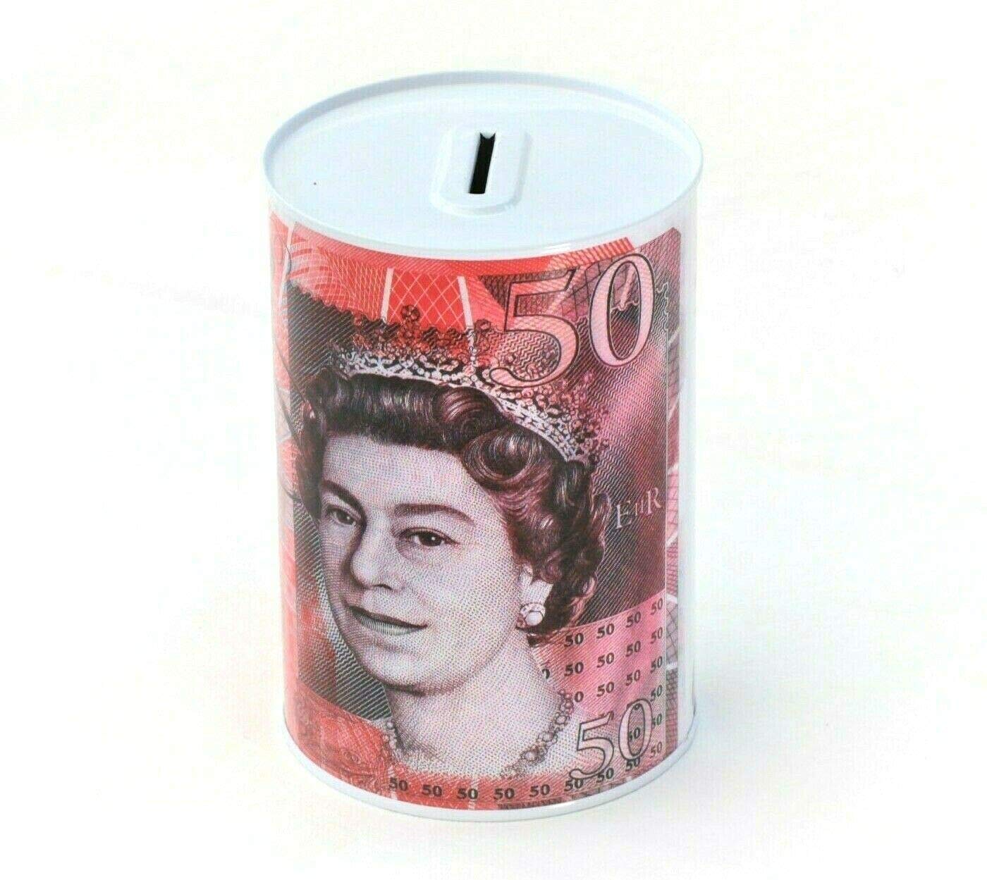 Money Tin Pound Note Design Kids Cash Saving Piggy Bank Box £5 £10 £20 £50 (£50 (Fifty Pounds))