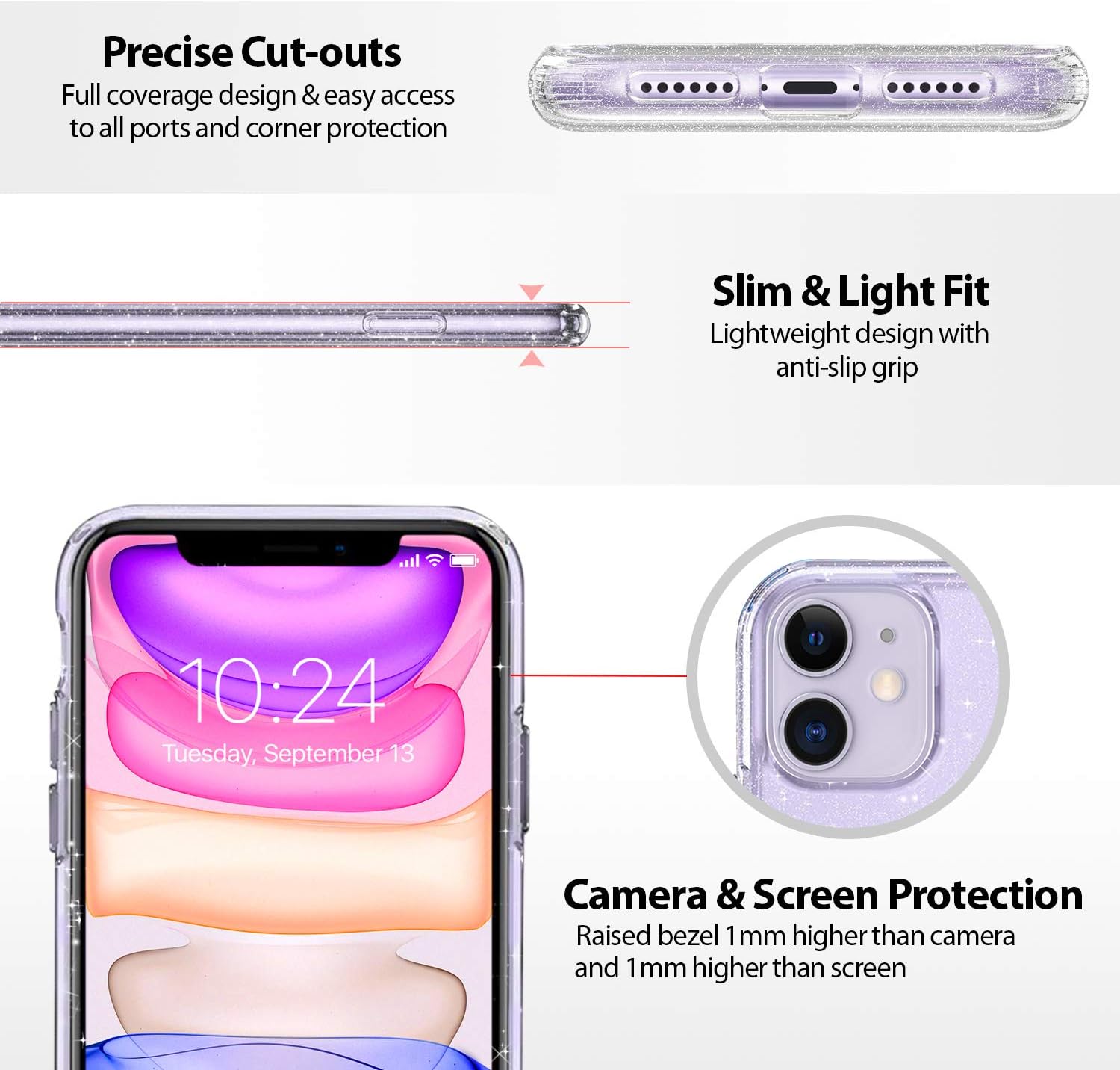 Coolwee Clear Glitter for iPhone 11 Case Shockproof Protective Sparkle Women Girls Sturdy Flexible TPU Bumper Cover Compatible with Apple iPhone 11 6.1 inch Shiny Crystal Bling Transparent