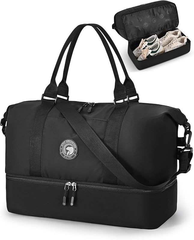 TSA Approved Spirit Frontier Airlines Personal Item Bag 18x14x8 with Shoe Compartment Tote Carry on Weekender Overnight for Women Men Black