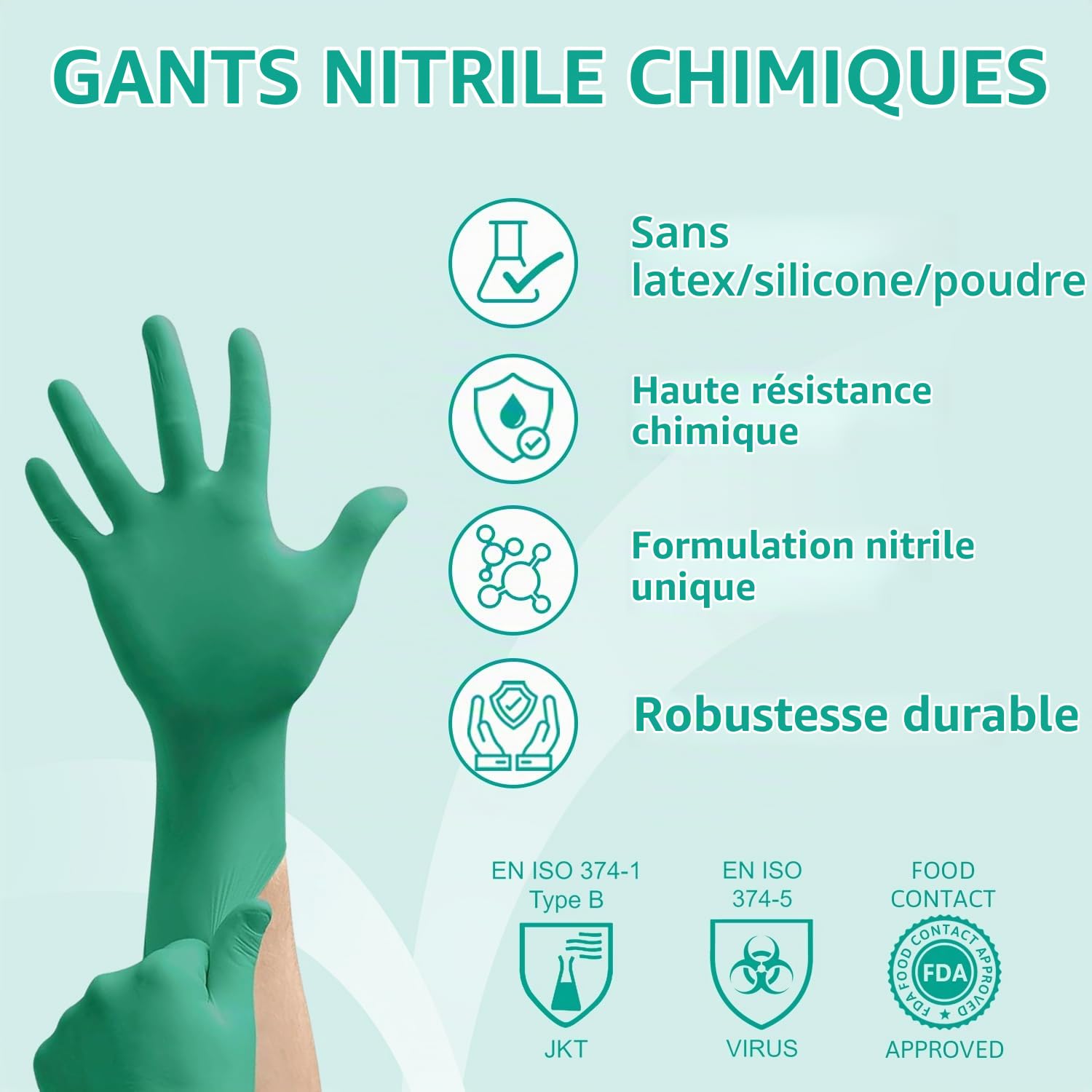 Ansell TouchNTuff 92-605 Gants Jetables en Nitrile, Non Poudrés, Haute Protection Chimique et Mécanique, Contact Alimentaire, Sécurité Industrielle, Sans Latex, Vert, Taille M (100 Gants)