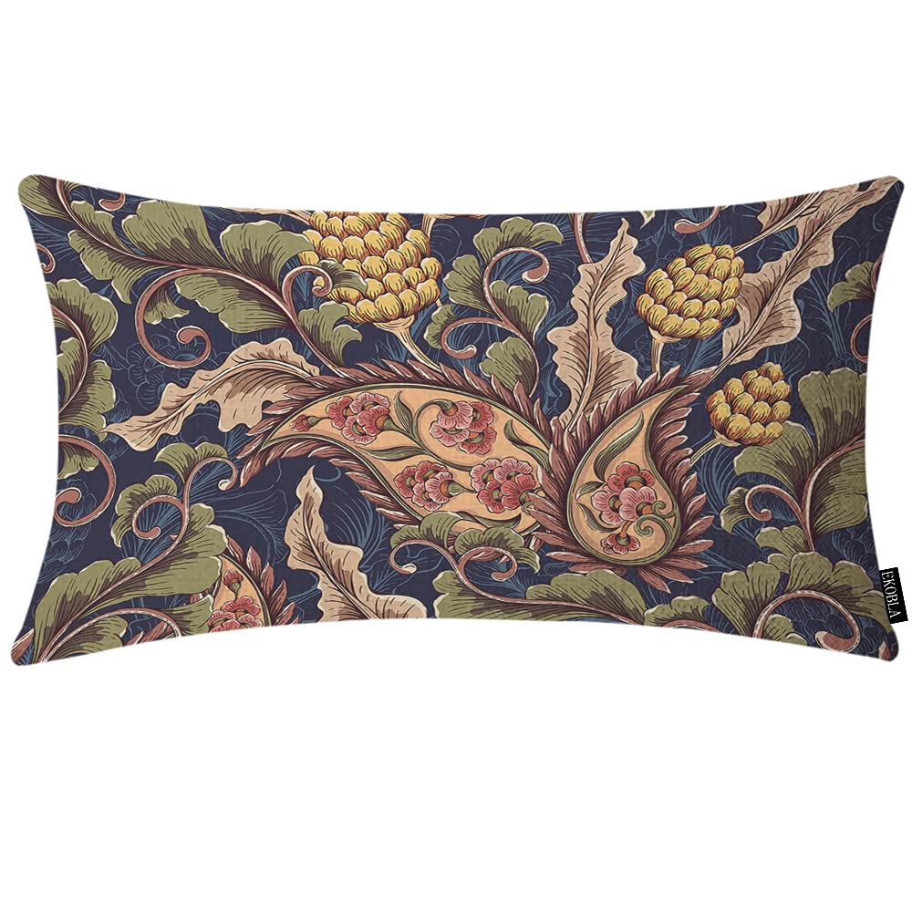 EKOBLA Paisley Floral Pattern Decorative Pillow Cover Flowers Abstract Plant Intricate Twig Leaves Square Throw Waist Pillow Case Cushion Cases for Sofa Bedroom Living Room 12x20 Inches