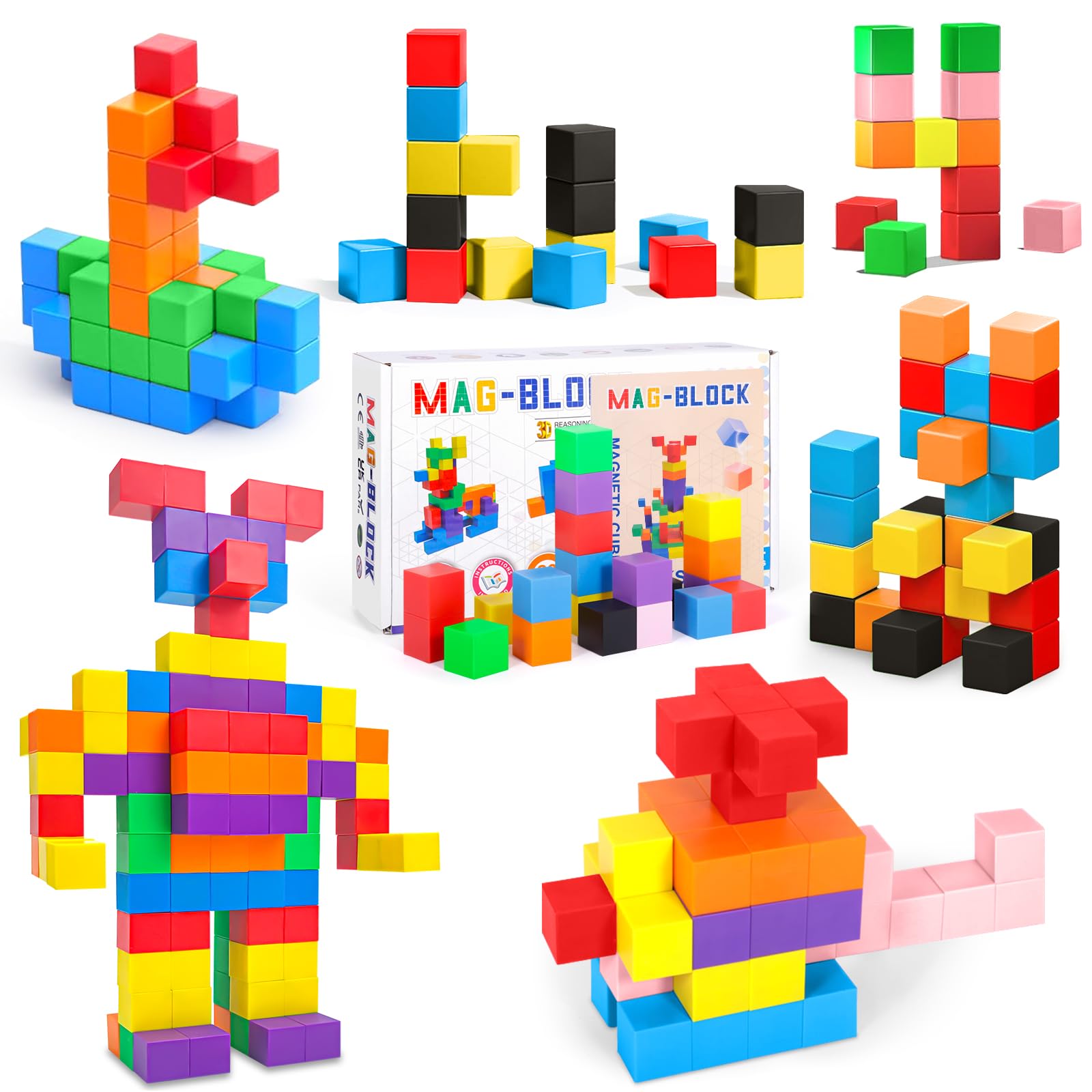 JUQG 96Pcs Bloques de Construcción Magnéticos, 3D Juguetes de Construcción Magnéticos, Juguetes Educativos de Bloques de Construcción, Regalo de Juguete Magnético para Más de 3 Niños y Niñas (96Pcs) — view 9