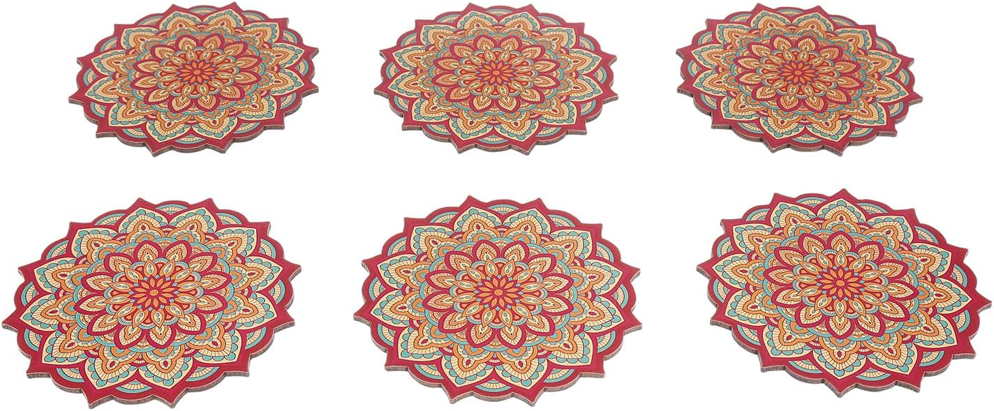 Amazon Brand - Solimo Designer Pinewood Mandala Printed Coasters for Cups | Set of 6