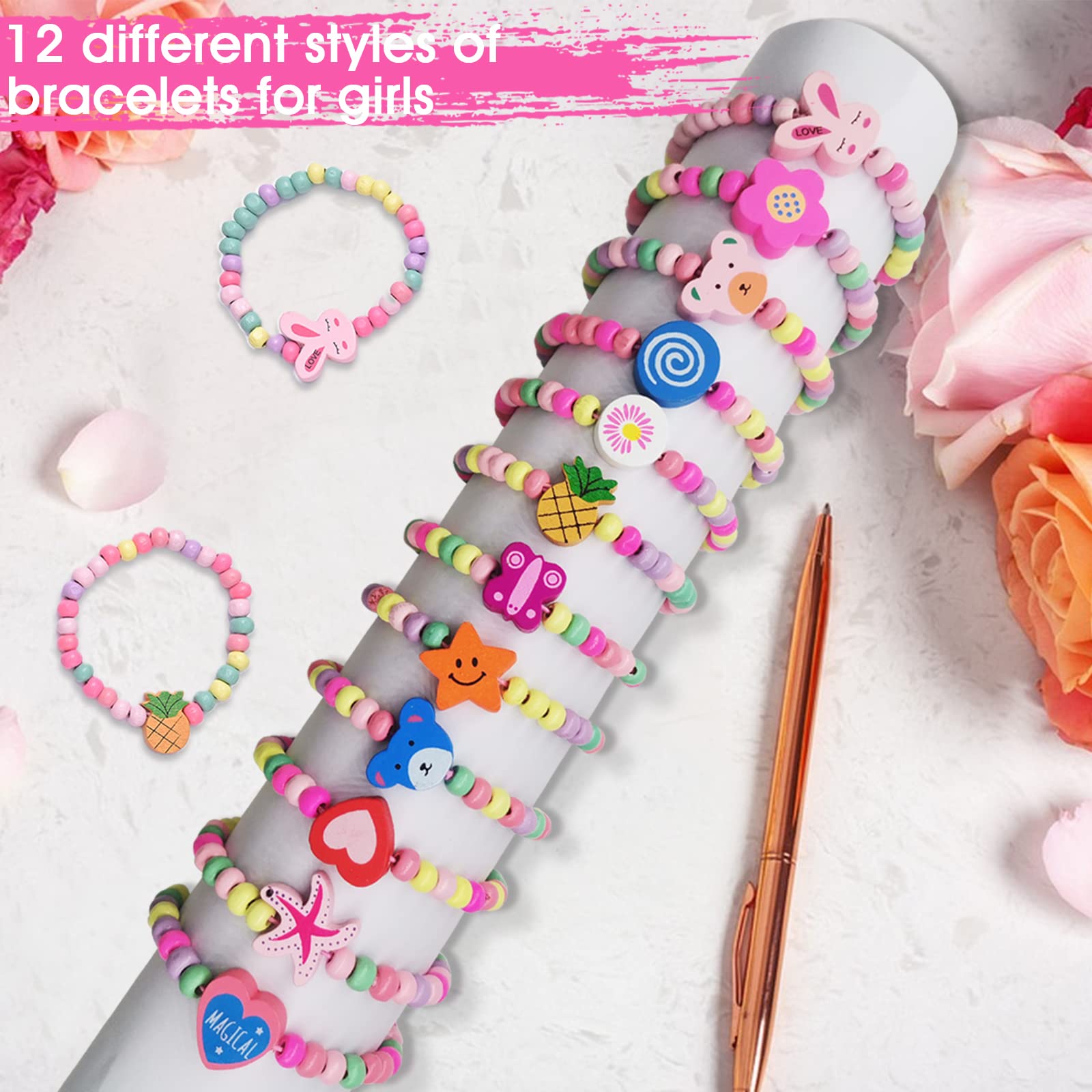 12 Braccialetti Amicizia Per Bambine - Elastici, Con Animali E Fiori, Regalo Compleanno - Foto 10