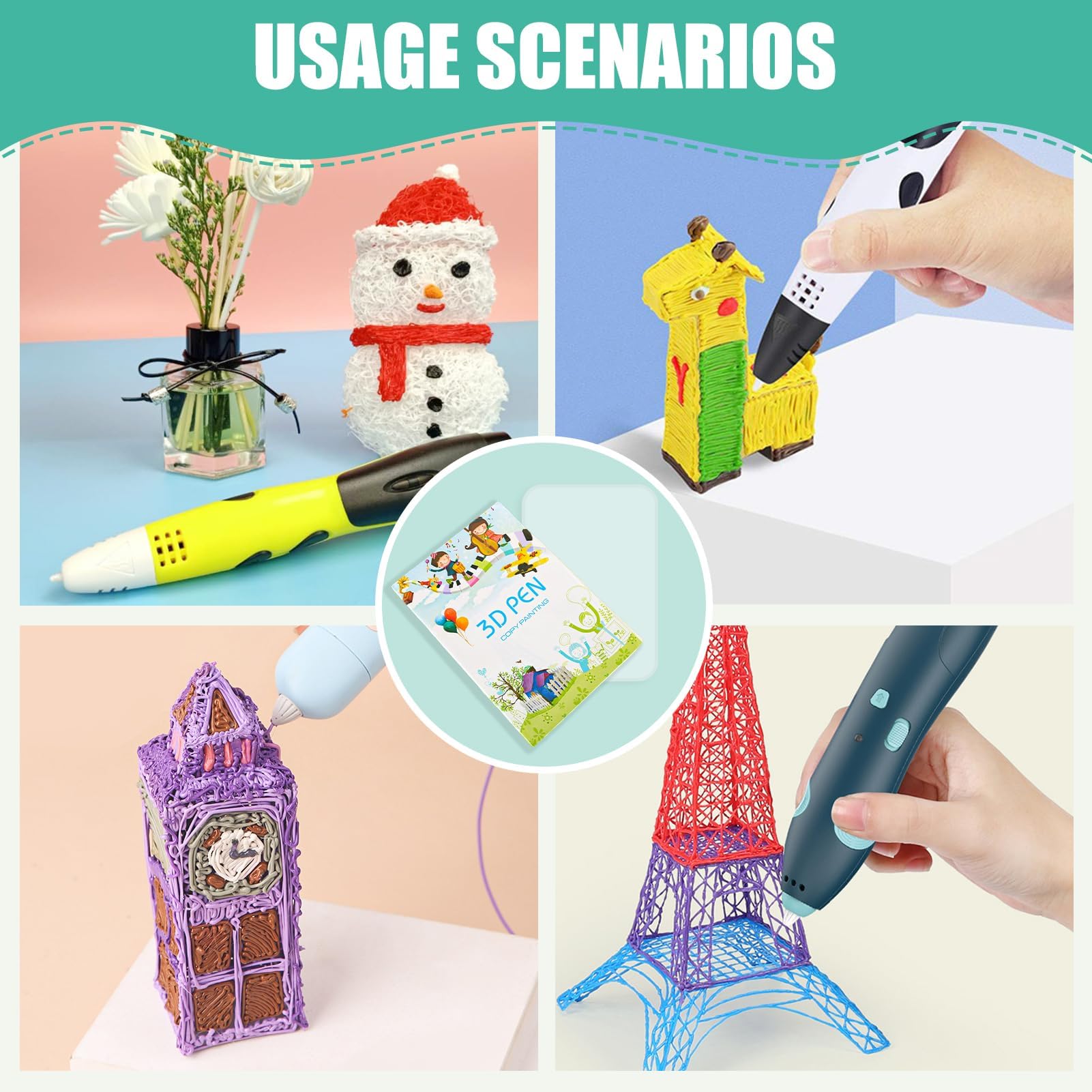 Libro de dibujo con impresión 3D plantillas de bolígrafo 3D plantilla reutilizable y colorida con 40 patrones de papel grueso con tablero de copia de plástico transparente regalo de bricolaje creativo