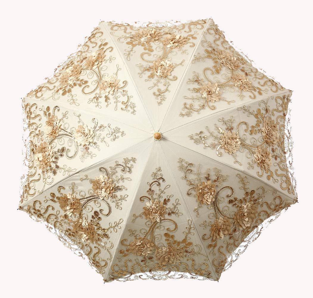 LCY Ombrello pieghevole da donna in pizzo ricamato a doppio piano, anti-UV, per sole/pioggia/neve