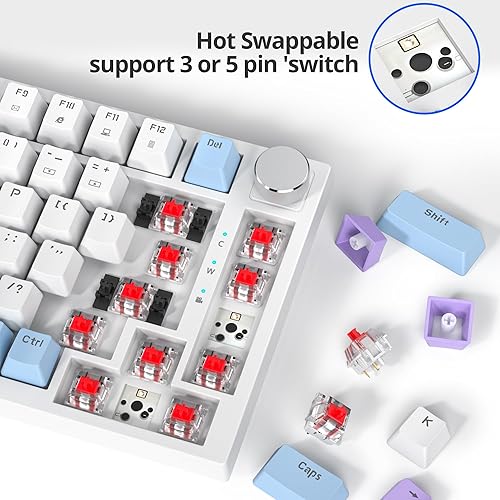 Miniatura 3 de Fogruaden Teclado para juegos con cable, 75 por ciento, intercambiable en caliente, teclado mecánico cremoso de montaje en junta con perilla,