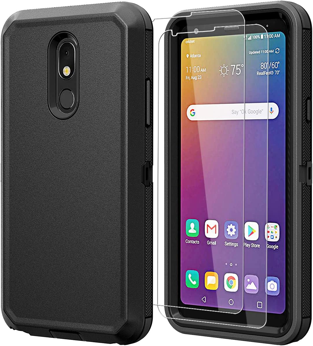 Qinmay ComoUSA Compatible with LG Stylo 5 Case, LG Stylo 5 Case with HD Screen Protector [2 Packs], Heavy Duty Hard Shockproof Armor Protector Case [Military-Grade] for LG Stylo 5, (Black)