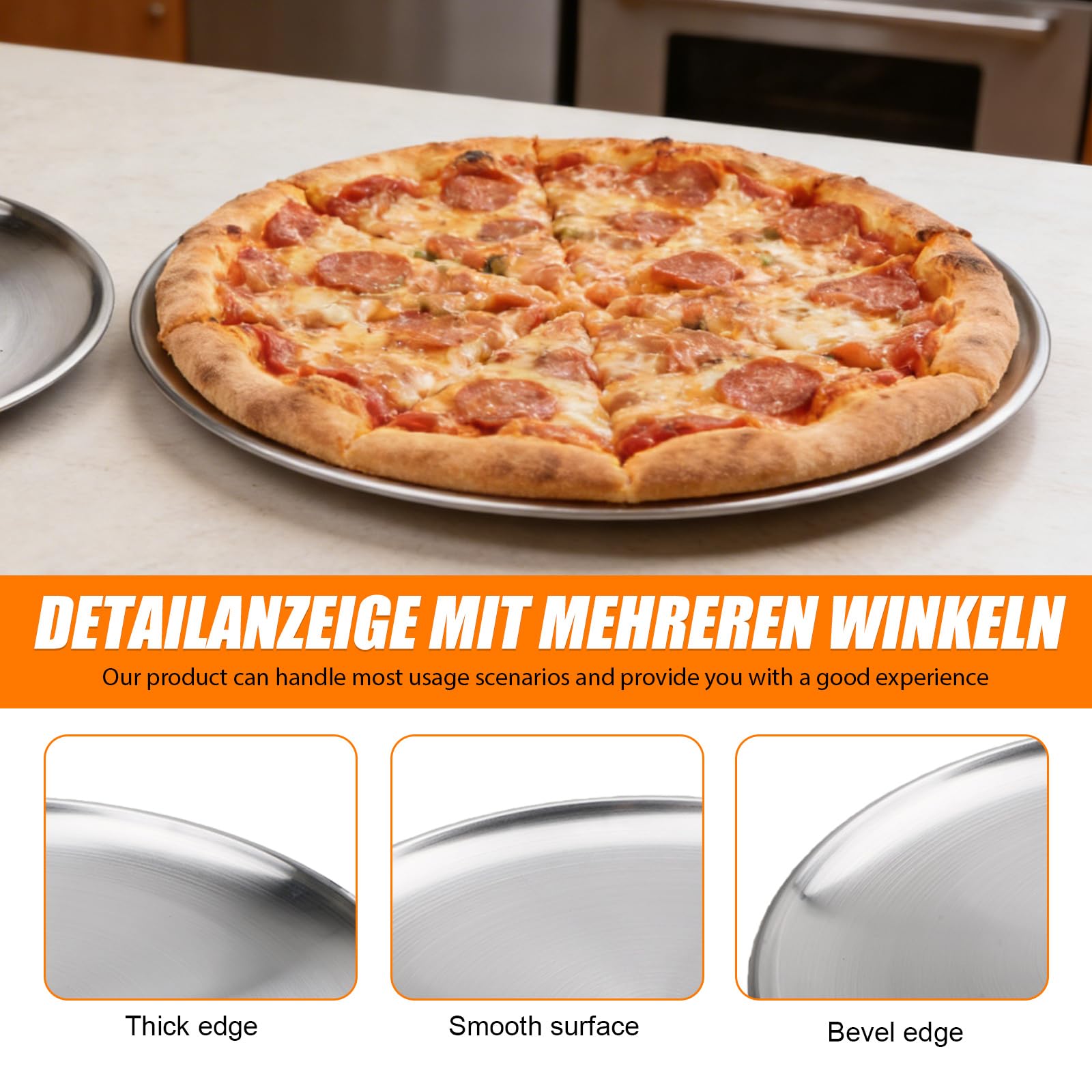 Lot de 4 plaques à pizza en acier inoxydable : 30 cm - Forme ronde - Fabrication de qualité supérieure - Plaque à pizza pour four - Pour hôtel et maison - Passe au lave-vaisselle - Argenté