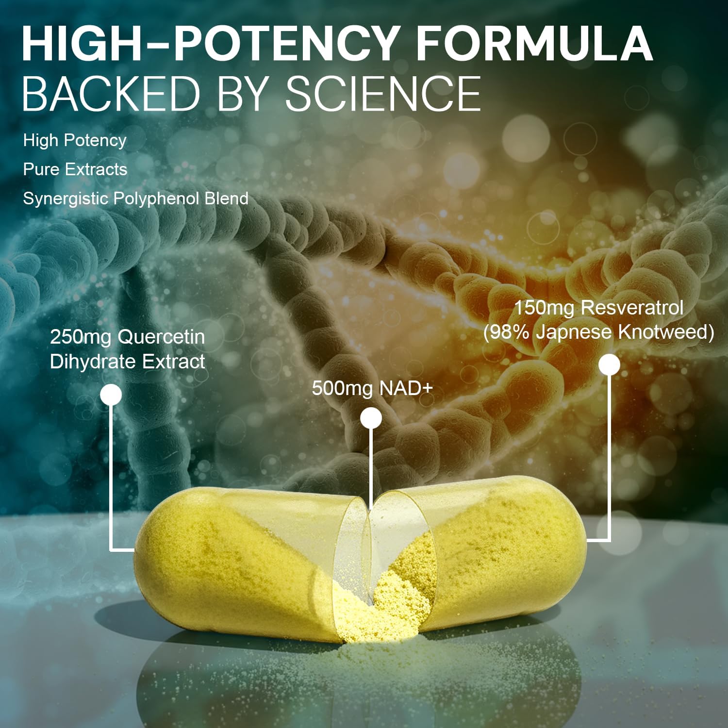 NAD+ Resveratrol Supplement with Quercetin – NMN Alternative for Cellular Energy Support, Focus & Healthy Aging – High Potency 500mg NAD+ Formula, Vegan, Non-GMO, Gluten-Free, Made in USA, 60 Capsules - Image 8