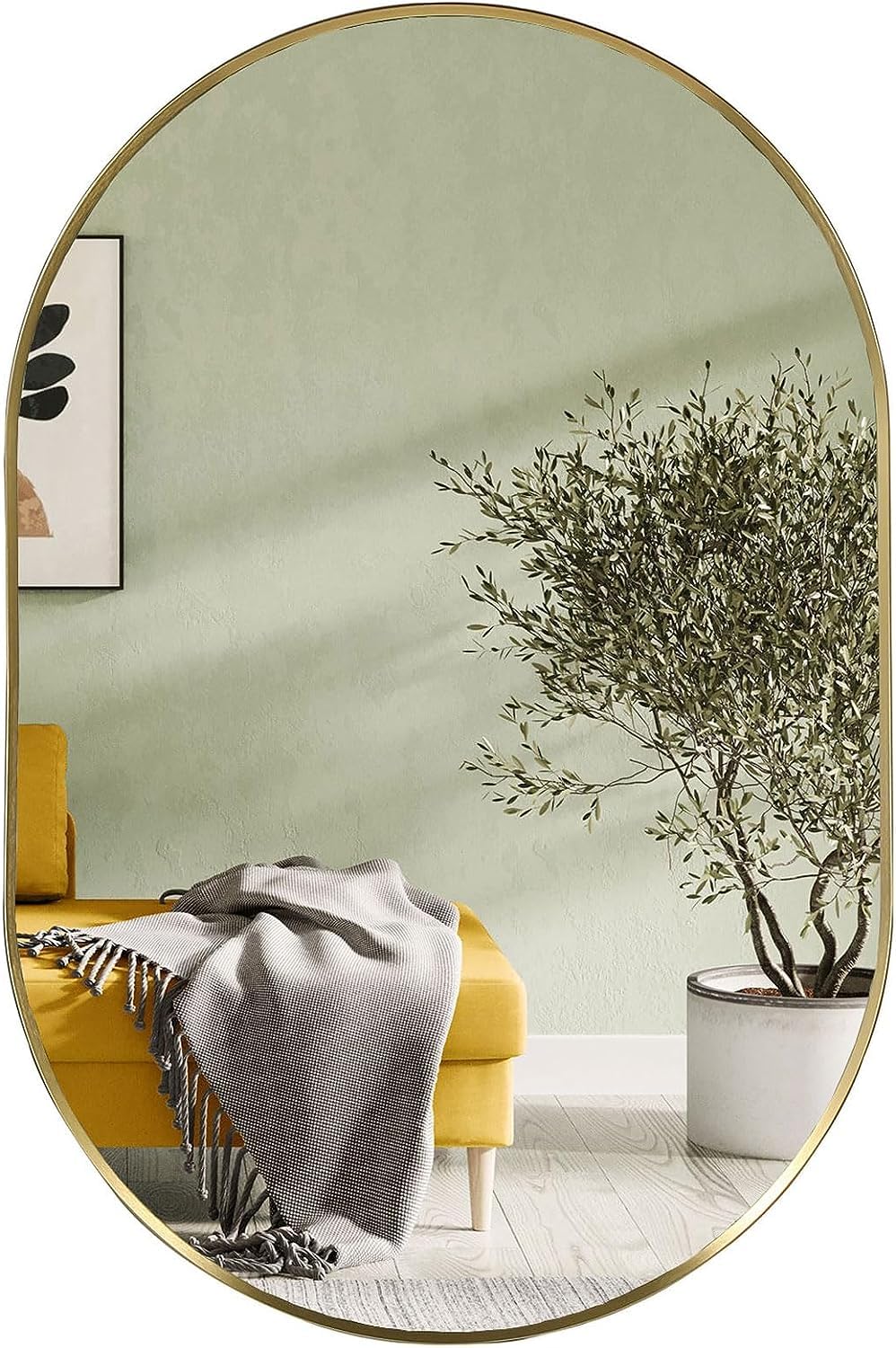 JENBELY Gold Oval Mirror, 17"x30" Oval Bathroom Mirror, Vanity Mirror with Brushed Metal Frame, Wall Mount Mirrors Decor for Bathroom, Bedroom, Entryway, Living Room