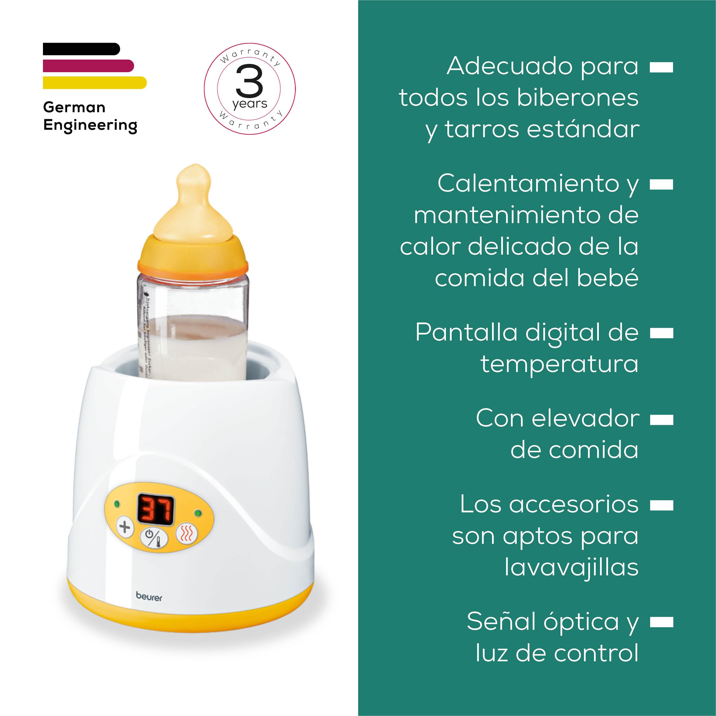 Beurer BY 52 Calentador de alimentos y biberones, para calentar y mantener caliente la comida del bebé, 8 minutos de calentamiento, pantalla digital de temperatura, apto para todos los biberones