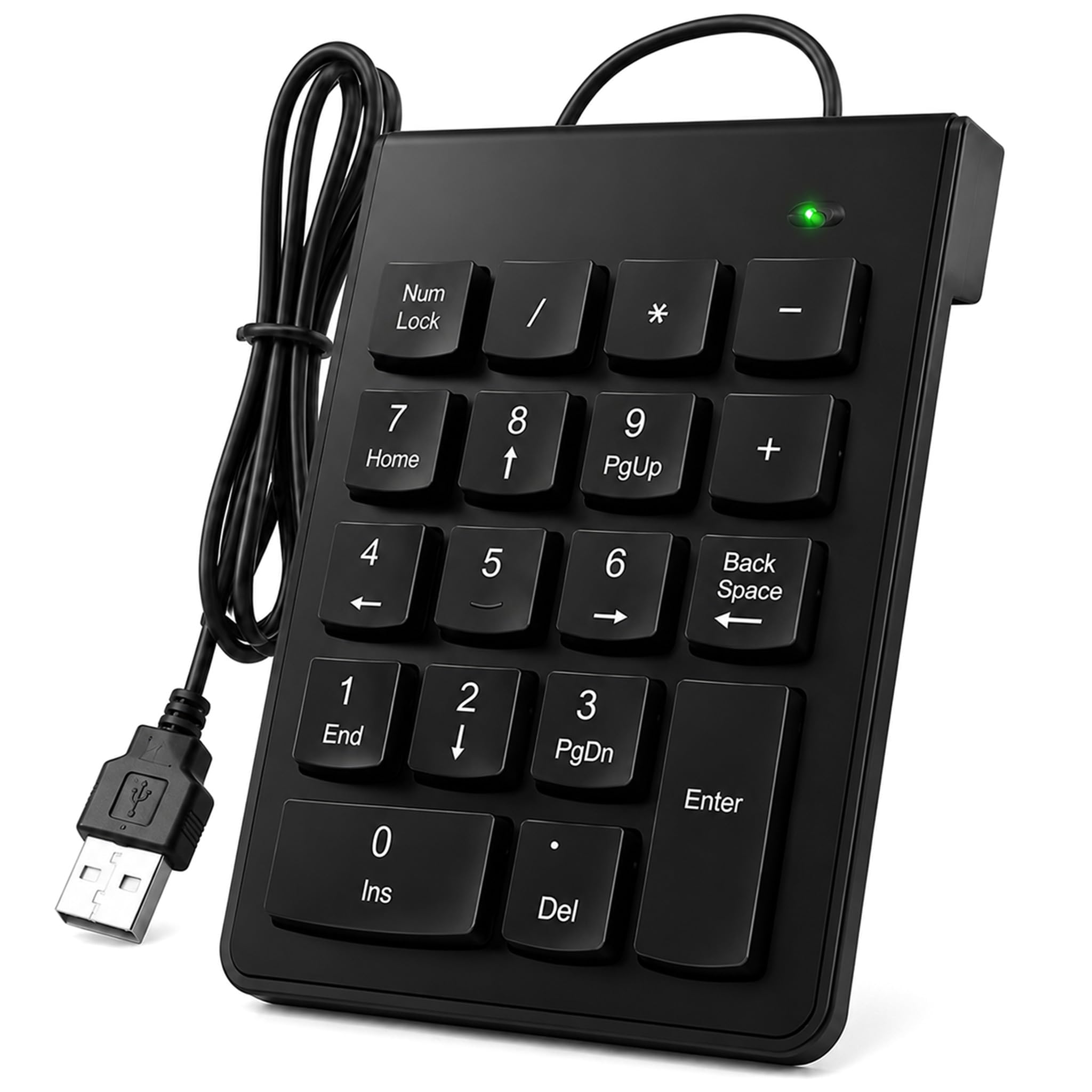 Teclado numérico USB 18 Teclas Externo Compacto para Portátil y PC | Numpad Ultrafino con Cable 1,2 m,Conexión Usb Plug Play Estable,Teclado Portatil para Excel,Contabilidad y Oficina Negro