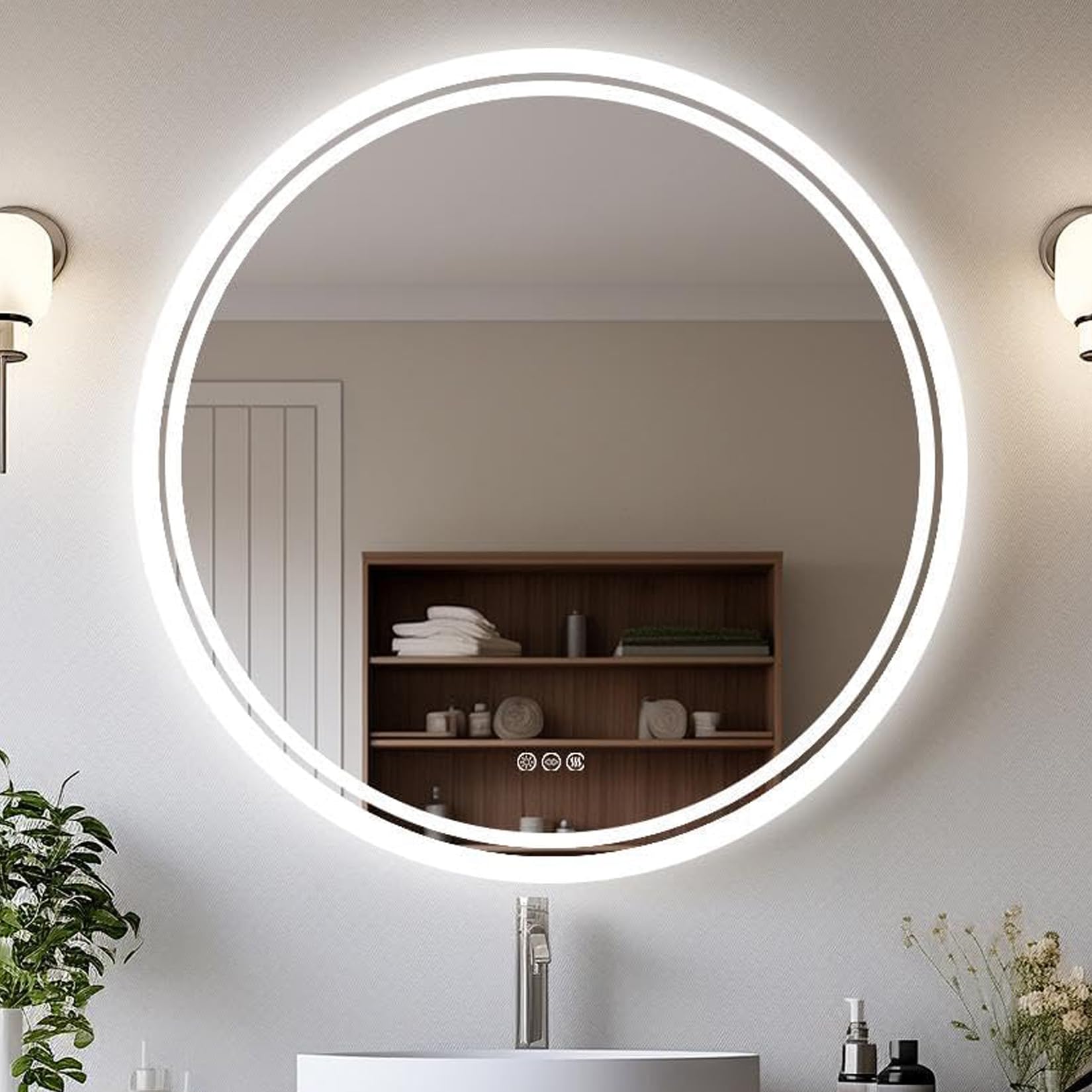 LUVODI Espejo Baño con Luz Espejo Redondo Pared 80cm Espejos de baño Redondos Antivaho con Luz Retroiluminado con Interruptor Táctil 3 Colores de Luz Ajustable para Baño Tocador Vestidor Hotel (80cm)