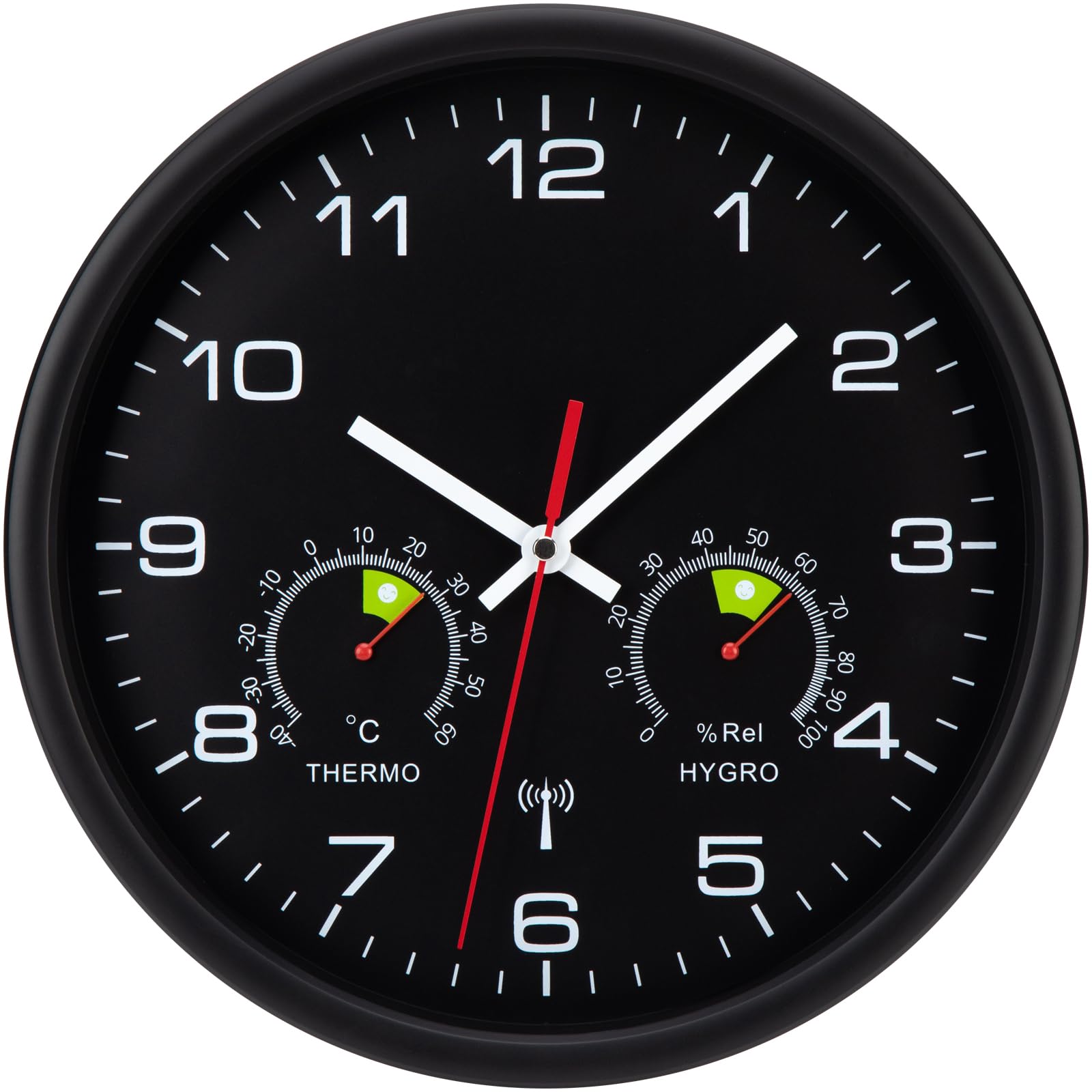 VIVILINEN Horloge Murale Radio-Pilotée avec Thermomètre et Hygromètre Pendule Murale à Quartz Moderne Silencieuse sans Tic-Tac pour Salon Chambre Bureau Cuisine