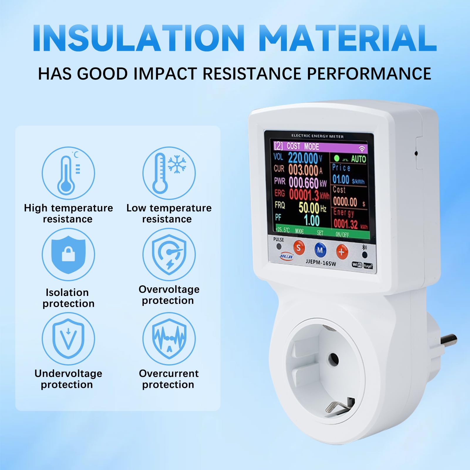 Jadeshay Wattmètre Prise Compteur d'Énergie WiFi Prise Consommation Electrique avec 8 Modes réglables, Écran LCD, Protection de Tension et de Courant 16A 230VAC, Contrôle Tuya APP