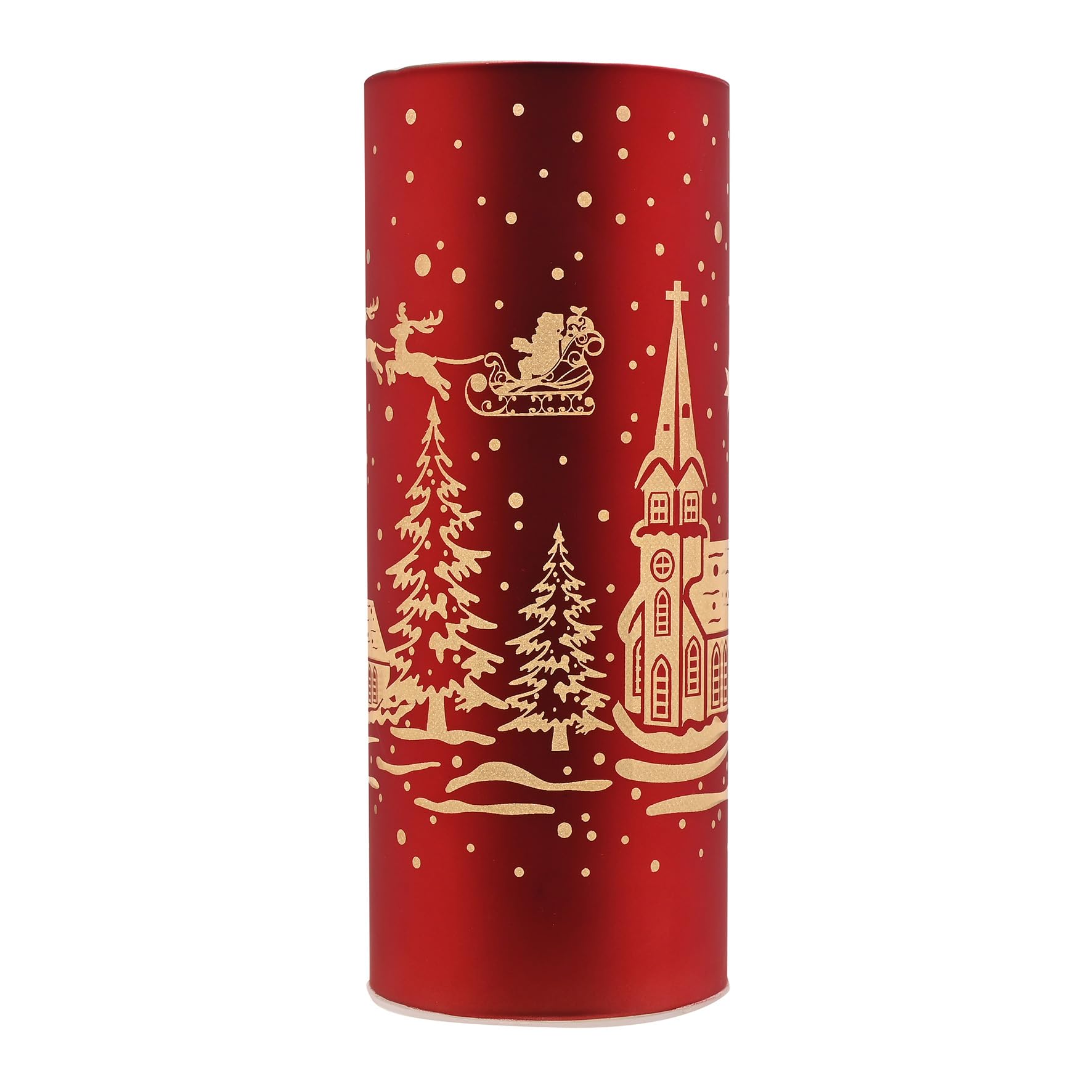 Widdop And Co Red/Gold Widdop Regal Tidings Glass Led Tube Light – Christmas Village Scene With Santa Sleigh & Church – Decorative Festive Ornament For Christmas Displays