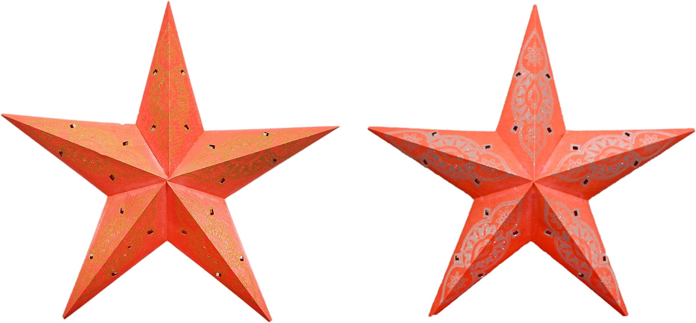 Indian Mela Satin Pink Paper Star Laltain & Very Attractive Glitter Shade 24 Inch ( Set of 2 )