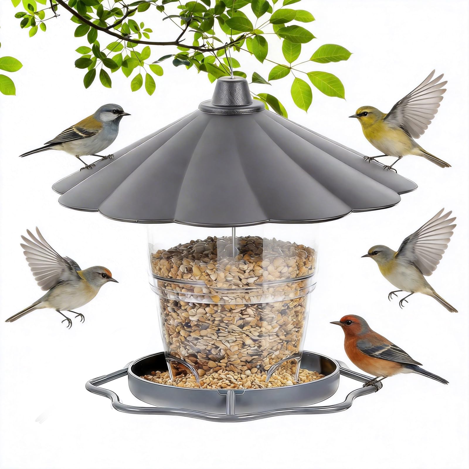 FuYelng Colgante Comedero Pajaros Exterior, 1000 ml Gran Capacidad Comederos para Pajaros Impermeable Plegable, para Jardín Balcón Antepecho de Ventana Ideal para Regalar (Gris)