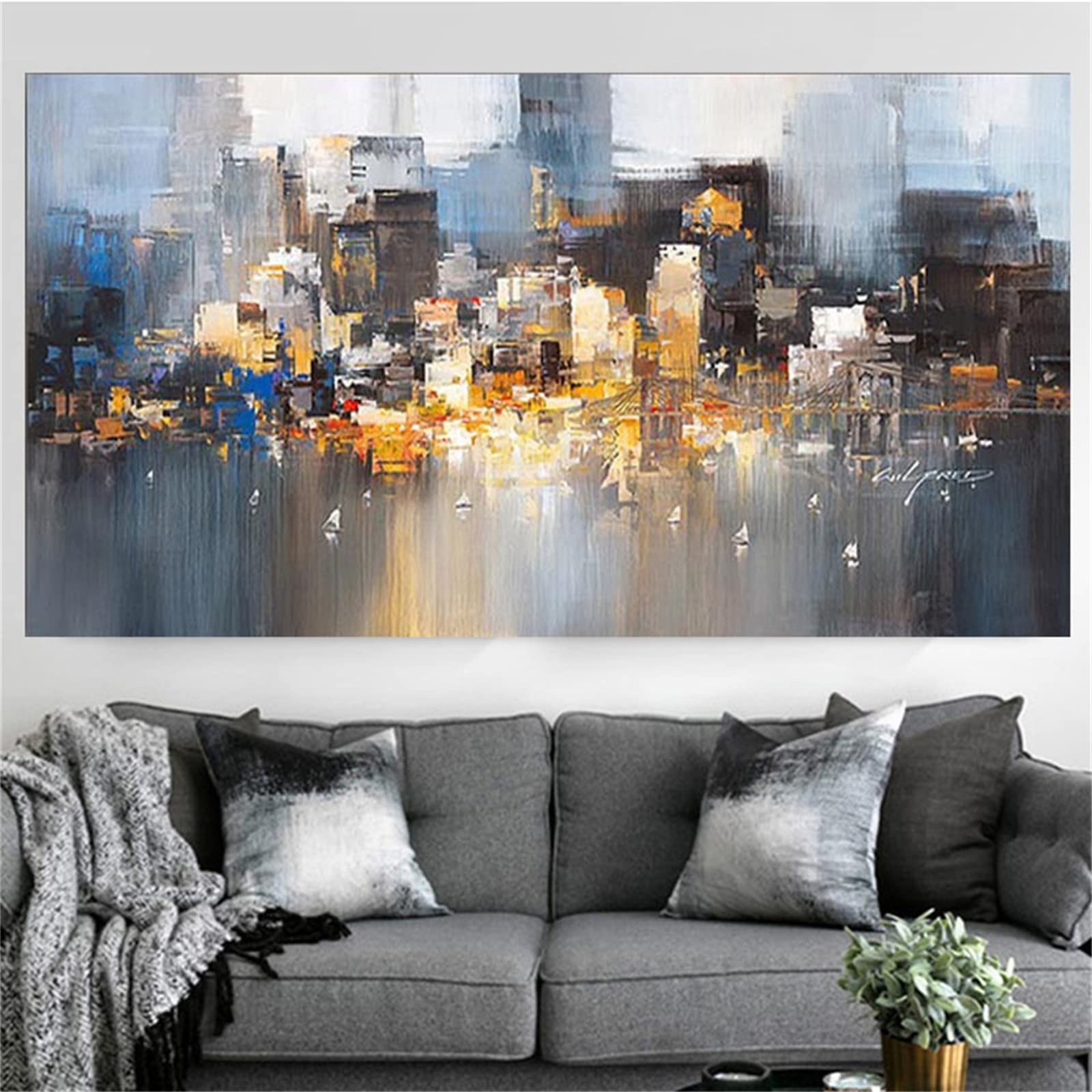 Malowanie diamentami abstrakcyjne miasto, duże malarstwo diamentowe po numerach dla dorosłych 50 x 100 cm / 20 x 40 cali, sztuka kryształowa pełne okrągłe zestawy do haftowania, dla dzieci 5D diamentowe rzemiosło artystyczne do dekoracji pokoju domowego