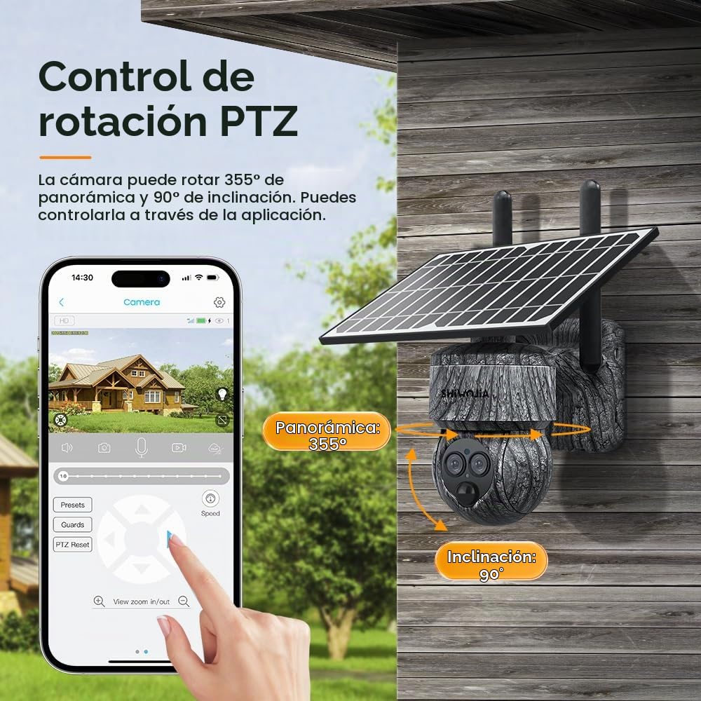 SHIWOJIA 12X Zoom Camara Vigilancia 4G Exterior Solar con Tarjeta SIM, 2K 360° PTZ 4G Inalámbrico Cámara con Visión Nocturna, Detección de Movimiento, Audio Bidireccional, IP66 Impermeable