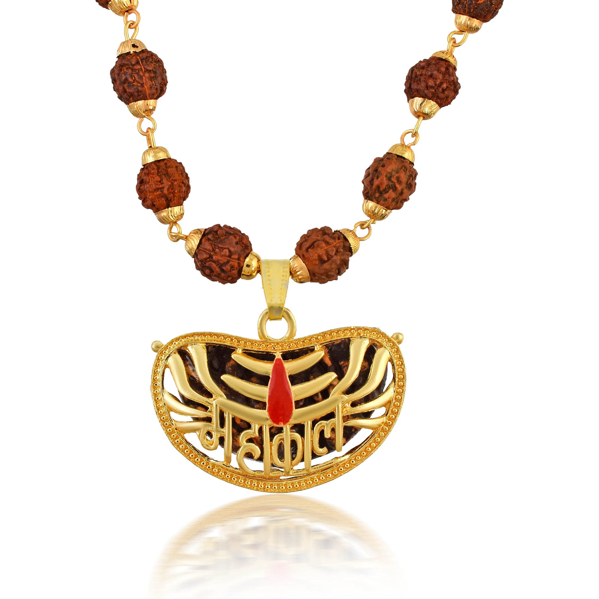 Gold Plated Brass Mahakal/Mahakaal (महाकाल) with Natural 1 Mukhi One Face Rudraksha Mala Pendant Locket Necklace Religious Jewellery for Unisex-image-6