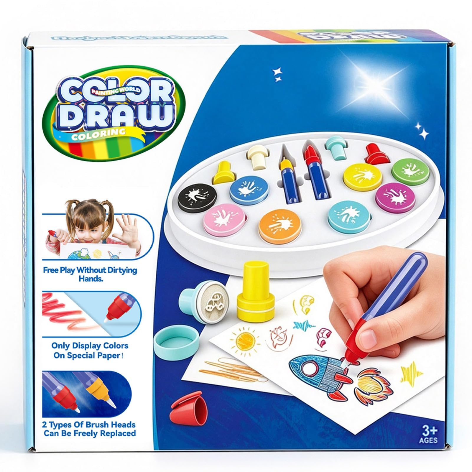 Magic Paint Set, Mess Free Painting Station for Kids, Finger Painting Alternative, Gift for Children 3,4,5,6,7,8,9 Year olds (Paint Set)