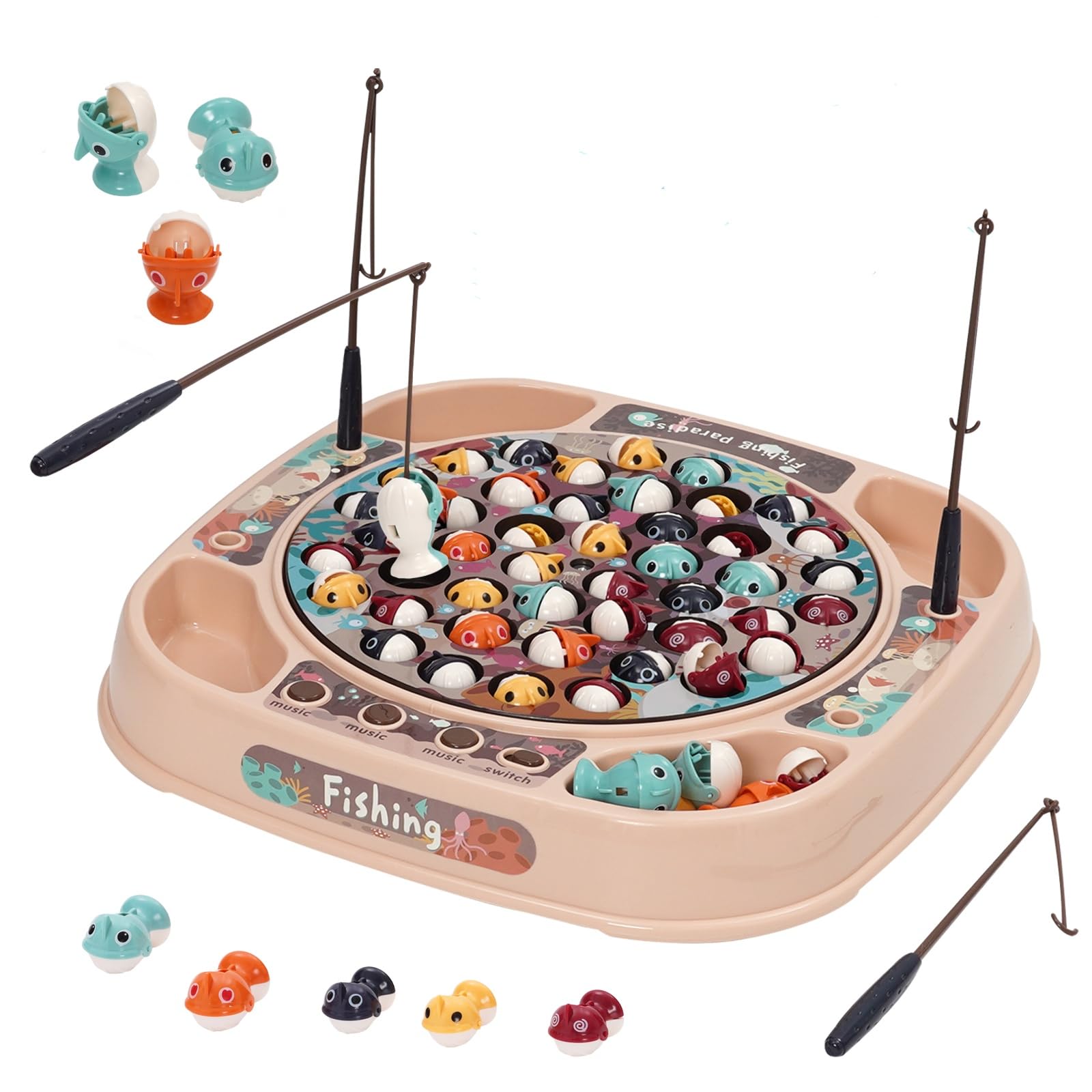 Juguete De Pesca Eléctrico Giratorio Con Música Y Niebla – Incluye 8 Peces, 2 Patos Y Cañas – Juego Montessori Para Niños De 3 A 5 Años – Regalo Divertido Y Educativo