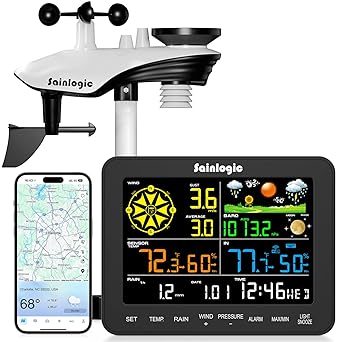Sainlogic Smart WiFi Weather Stations Wireless Indoor Outdoor SA6 Plus,24/7 AI Weather Forecast by Weatherseed®,APP Alert,Weather Station with Rain Gauge and Wind Speed,2-Year Data Storage(Only 2.4G)