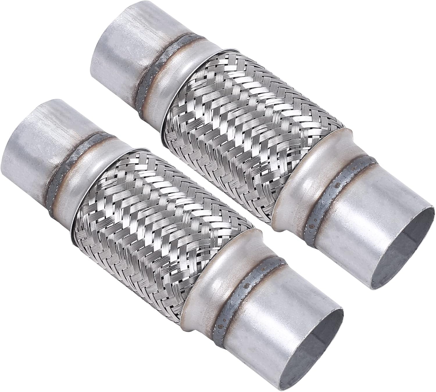 2PCS Exhaust Flex Pipe Stainless Steel Braid 2.5"Inch x 6"Inch w/Ends 10"Inch Long Heavy Duty 2.5''x6''x10''