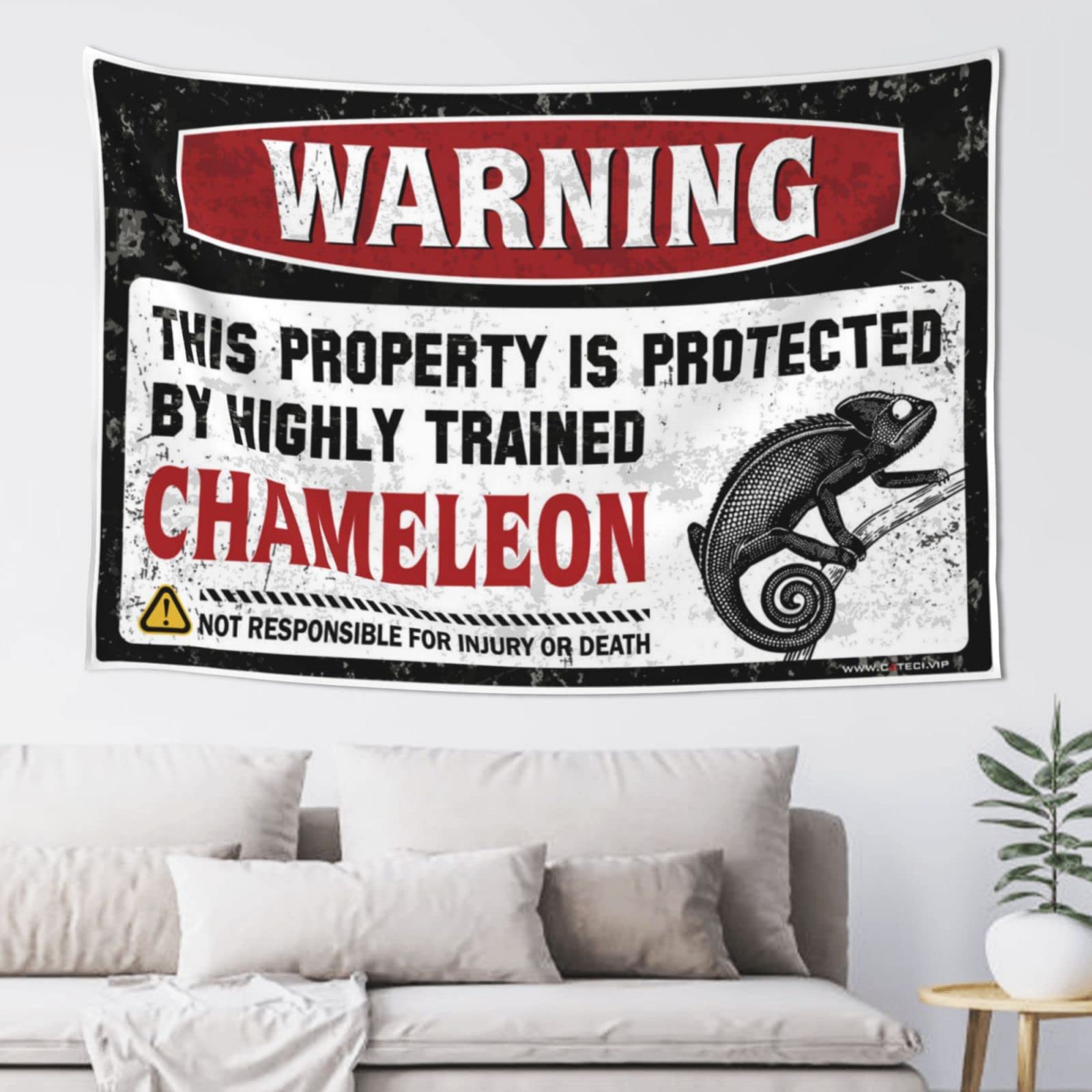 Pravoxi One Color Man Cabe Decor Warning This Property Is Protected By A Highly Trained Chameleon Tapestry Tapestry Aesthetic Cave Man Bar(100X150cm)