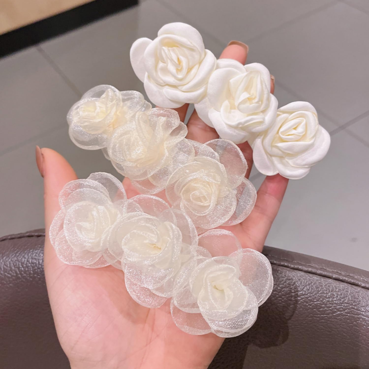 2 Fermagli Per Capelli Eleganti Fatti A Mano Per Donne | Accessori Tulle E Lega Per Matrimonio, Festa O Uso Quotidiano - 4