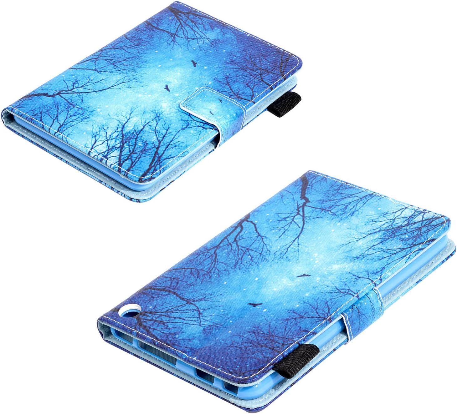 Case for Kindle Fire 7 Tablet 2022 (Only Fits 12th Gen) with Pencil Card Holder [Auto Wake/Sleep] Folio Stand Smart Magnetic PU Leather Wallet Full Body Shockproof Cover, Night Blue Forest