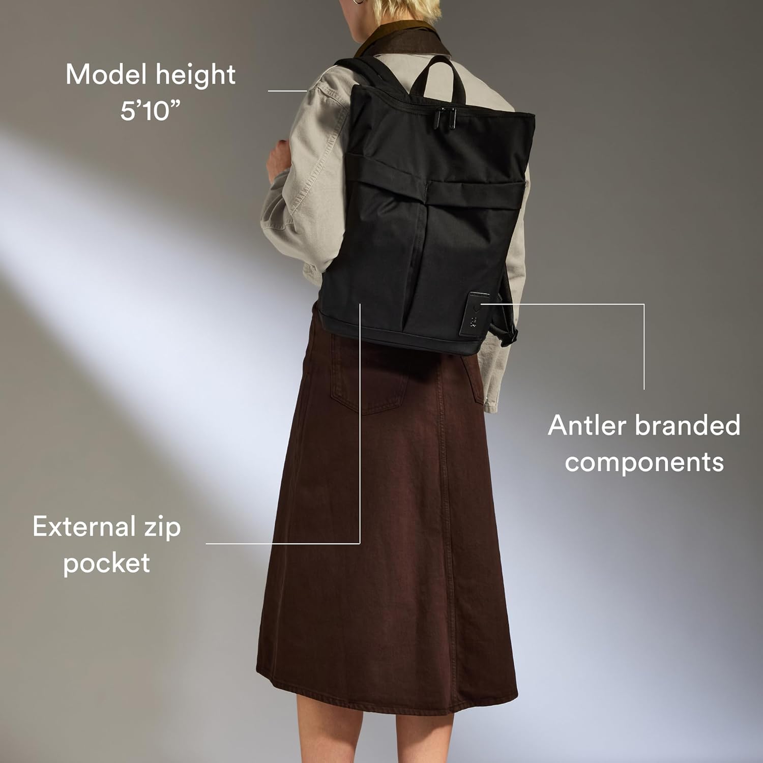 ANTLER - Urban Core Zip Top Backpack, 12L Rucksack with 14" Laptop Pocket, Water-Resistant, Carry-On, Work, Gym Bag, Black
