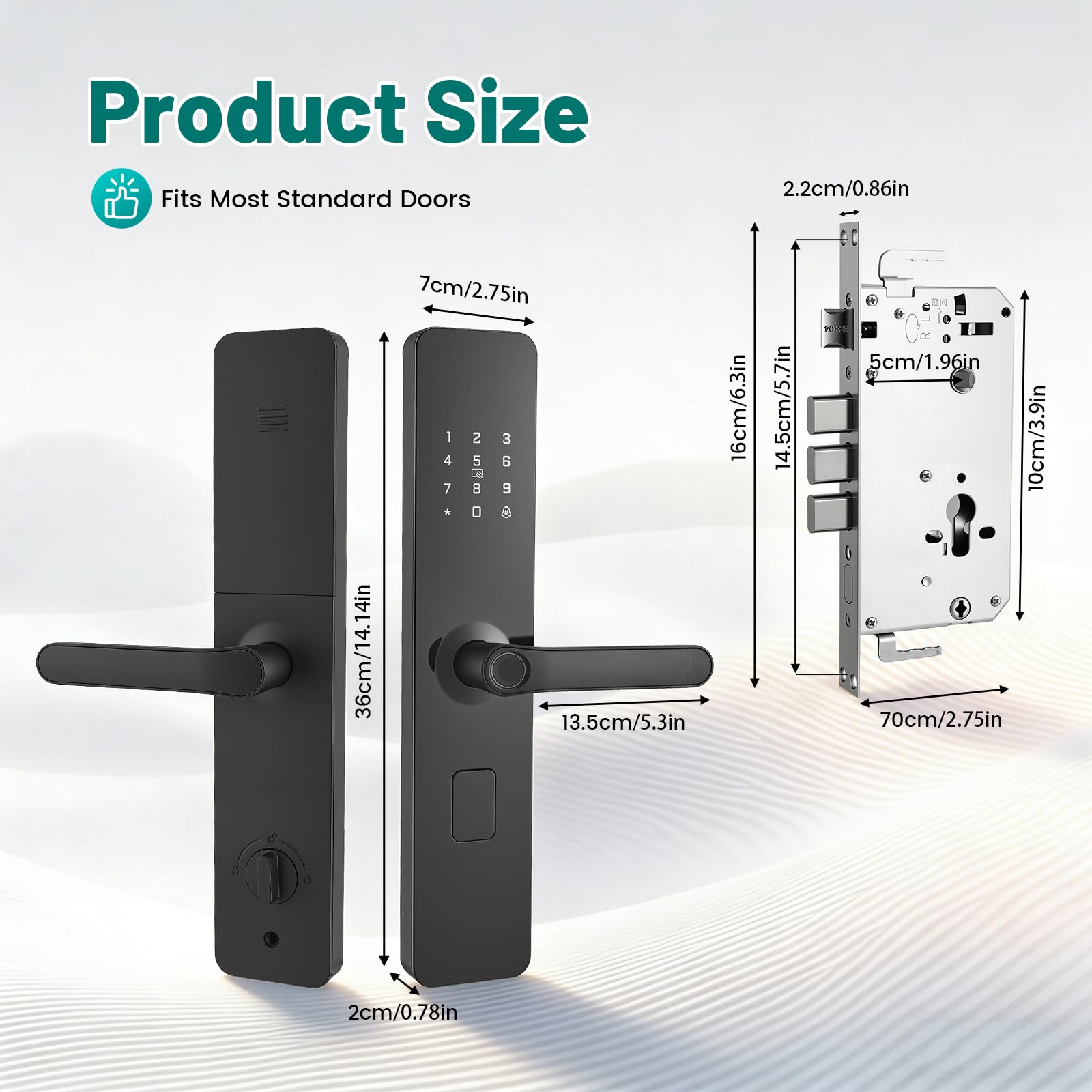 Cerradura Inteligente para Puertas, Cerradura Electrónica con Huella Digital, 6 Modos Apertura, Cilindro Clase C, APP Control, 2 Tarjetas NFC, Fechadura Inteligente para Puertas 40mm Casa Oficina