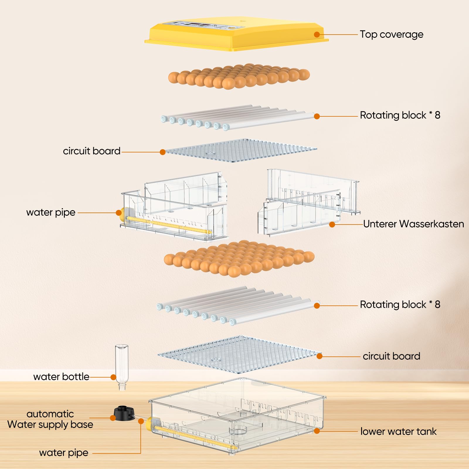 Incubadora totalmente automática, incubadora para 120 huevos, huevos de pato, otros huevos de aves, con rotación automática de huevos, humidificación automática, indicador de humedad