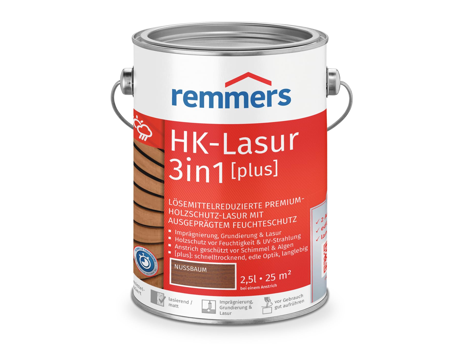 Remmers HK-Lasur 3in1 [plus] Nussbaum, matt, 2,5 Liter