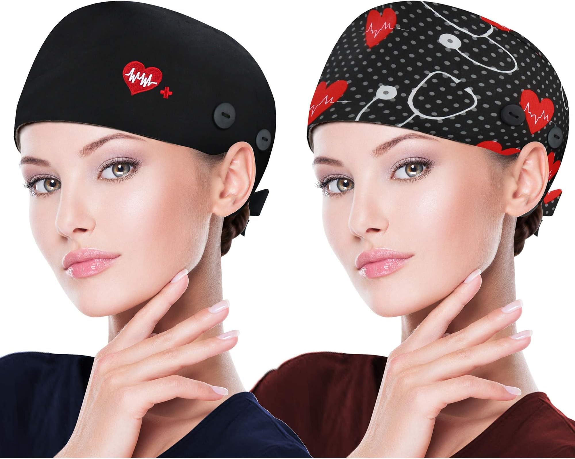 Working Caps with Button and Sweatband, Adjustable Working Hats for Women Men, One Size(Tie Back or Toggle)