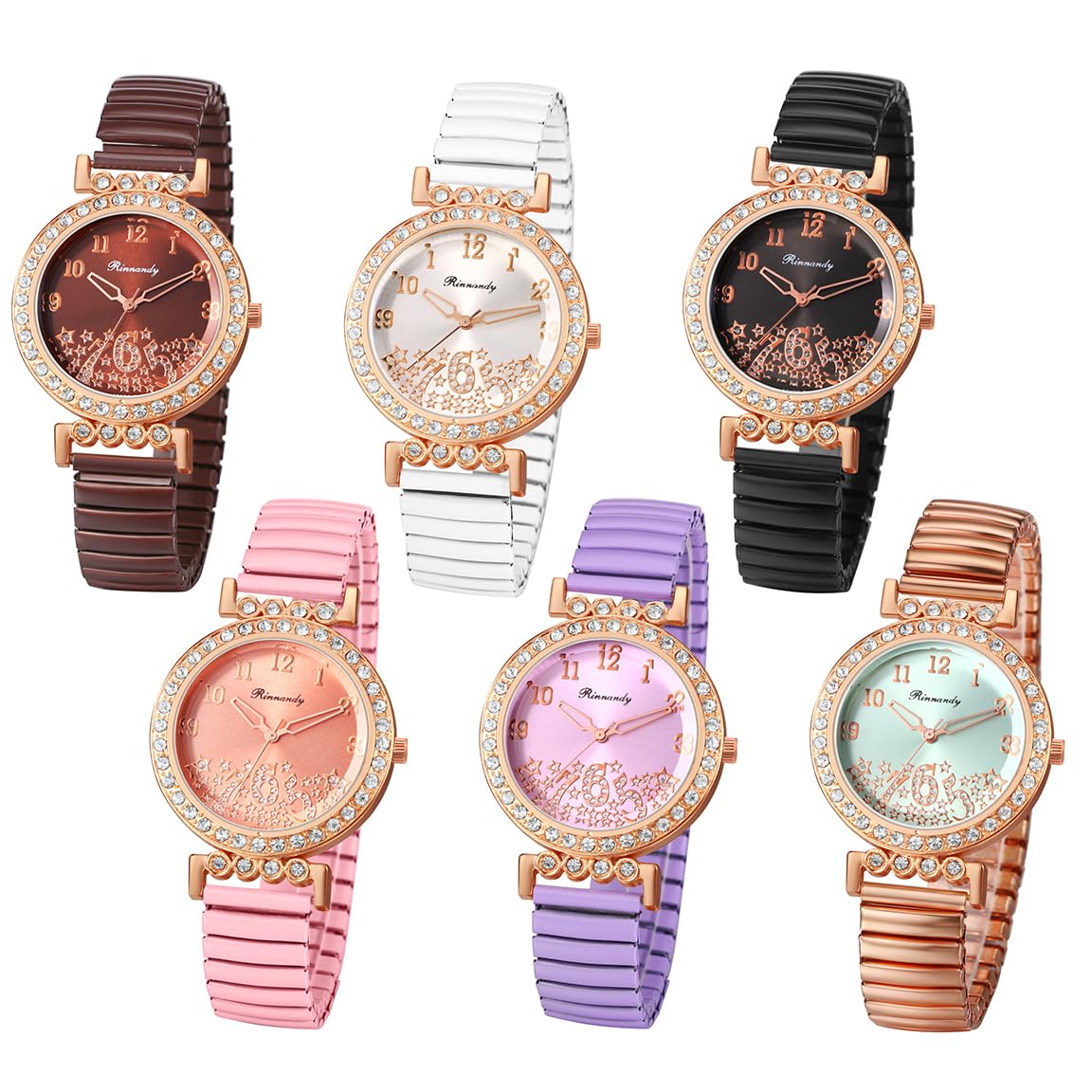 JewelryWe Damenuhr Elastische Uhr für Senioren Analog Quarz Armbanduhr Damen Stretcharmband Lässige Uhr mit Edelstahl Zugarmband & großem leicht ablesbar Zifferblatt