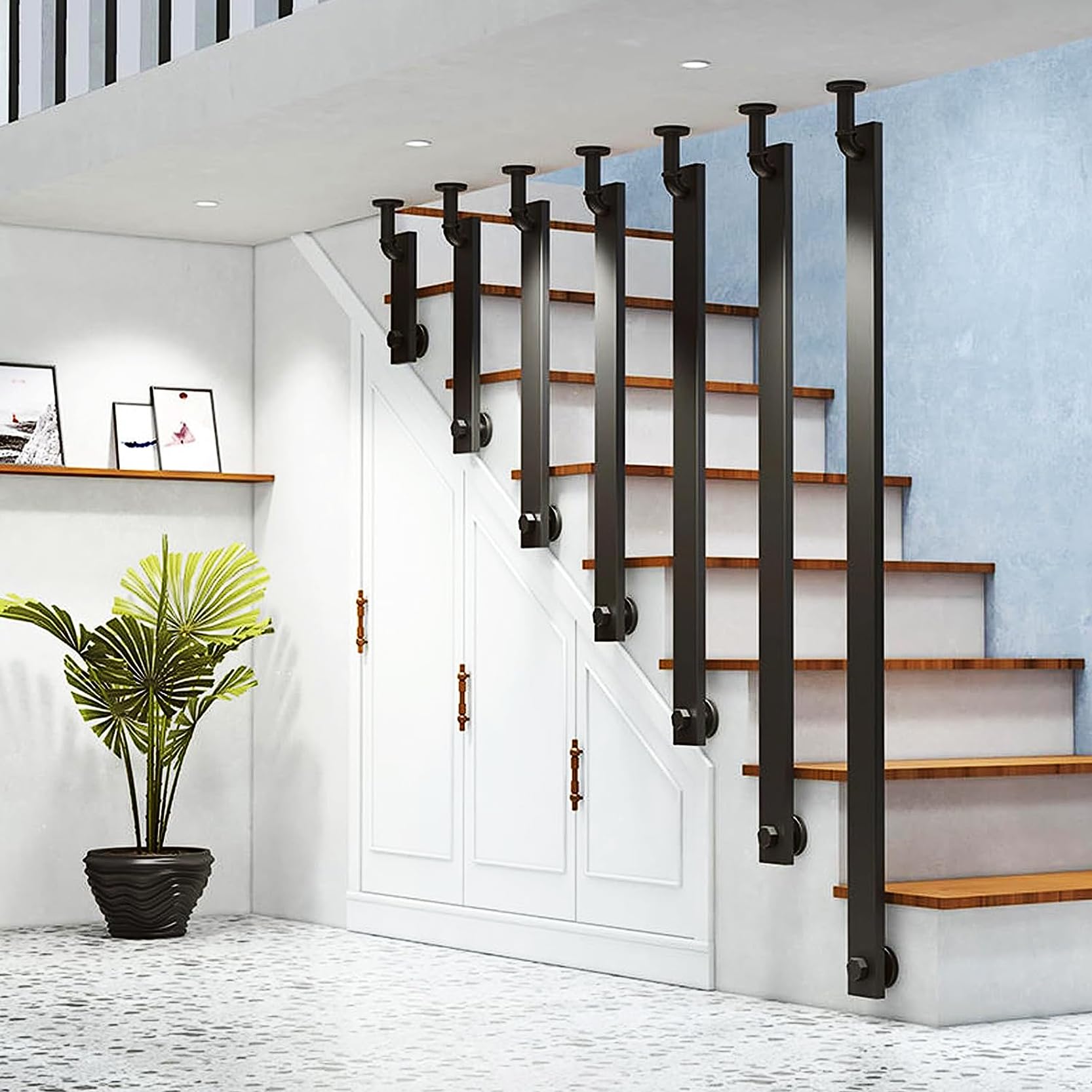 LQSYBHD Metal Handrail for Stair,11.8-55.1 Inch Safety Non-Slip Stair Railing,Wall Mounted Matte Black Wrought Iron Baluster,L-Shaped Side Mount Hand Rail with Brackets(Size:100cm/39.3inch)