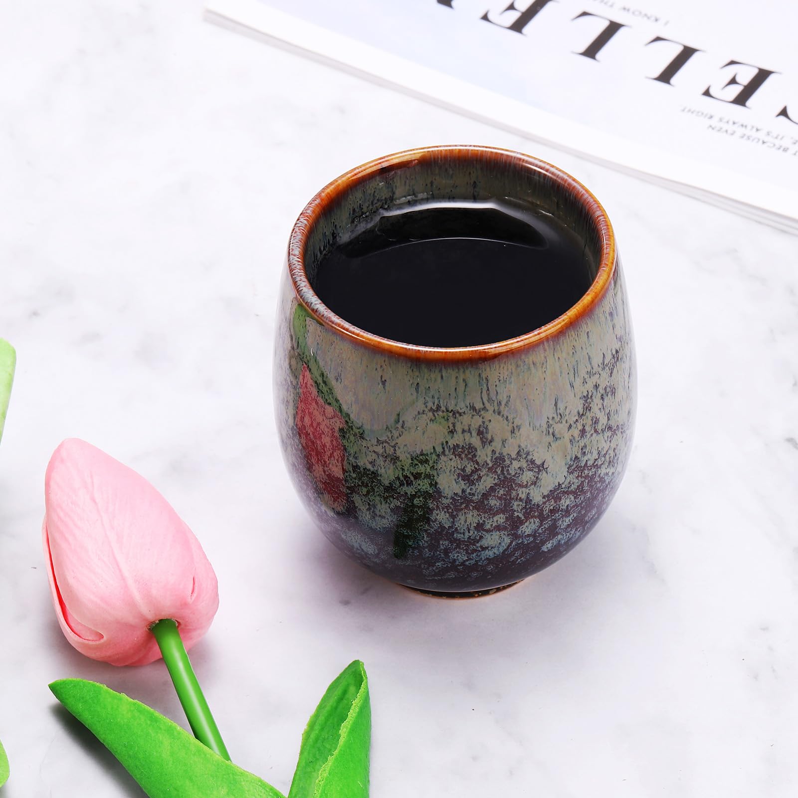 sourcing map Lot de 4 tasses à thé chinoises en céramique 153,4 g traditionnelles Gong Fu sans poignée pour maté, thé, café, vin, boissons, bleu saphir
