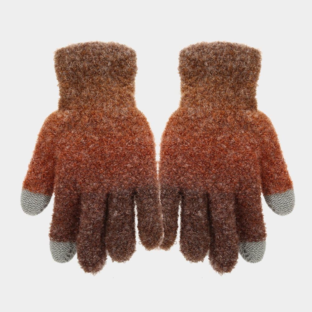 Donna Inverno Caldo Gradiente Pompon Beanie Cappello Touchscreen Guanti Lunga Maglia Sciarpa 3 in 1 Set,Marrone