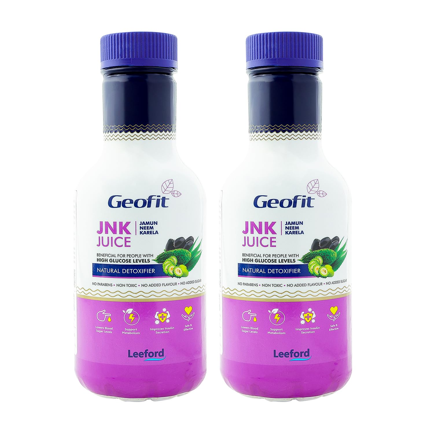 Geofit Jamun Neem Karela Juice 500ml (Pack of 2) | Ayurvedic Juice for Blood Sugar Control, Detox & Cholesterol | Natural Blood Purifier & Gut Cleanser | Supports Metabolism, Weight Management & Diabetic Care | No Sugar, No Parabens, Non-Toxic